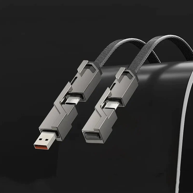 4-in-1 USB C Cable Lightning Cable 100W [Fast Charging & Data Sync] Flat Braided Multi iPad Charger Cord Combo Lightning/Type C/USB A Ports for iPhone 15/15 Pro/15 Plus/15 Pro Max, 2M