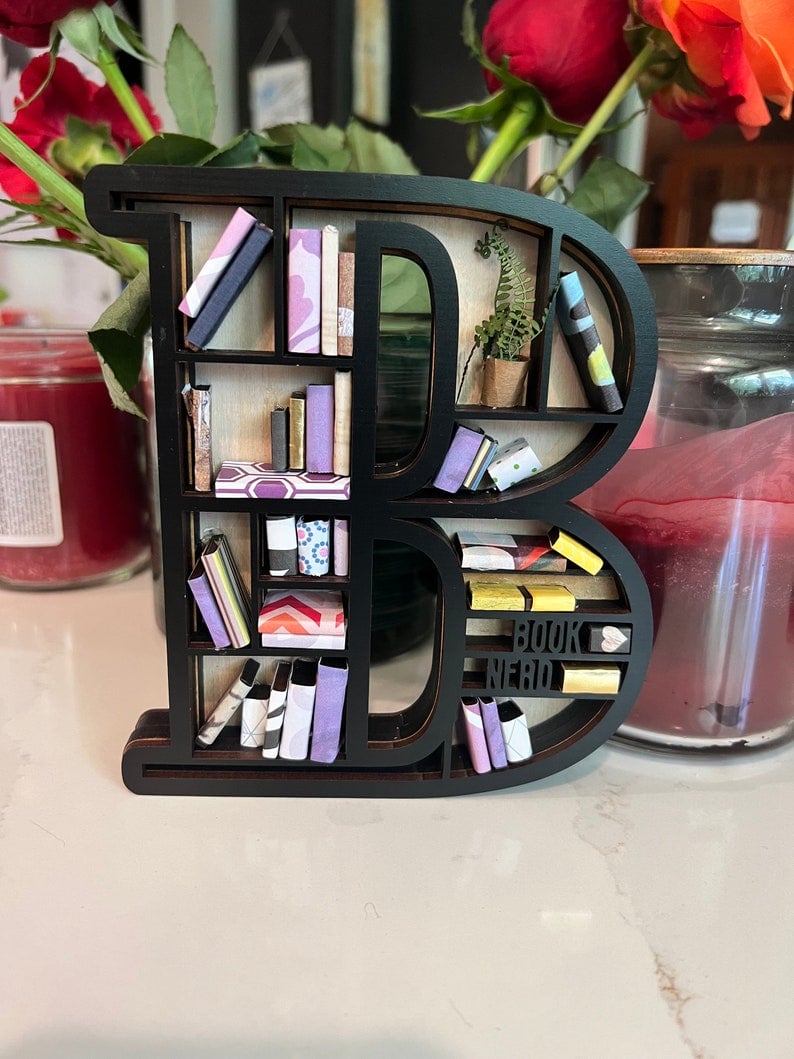 Custom Initial Book Lover Miniature Bookshelf