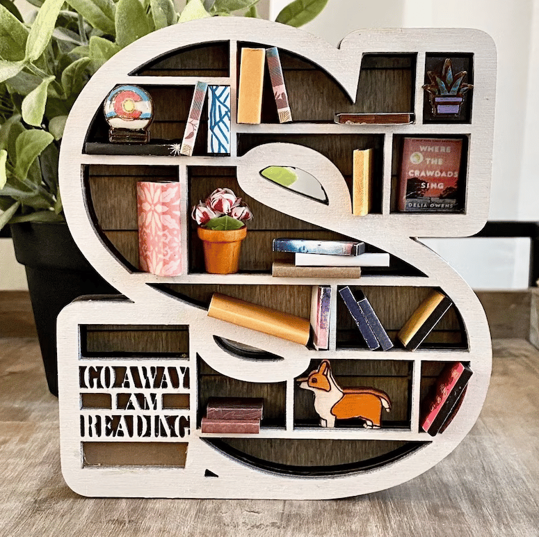 Custom Initial Book Lover Miniature Bookshelf