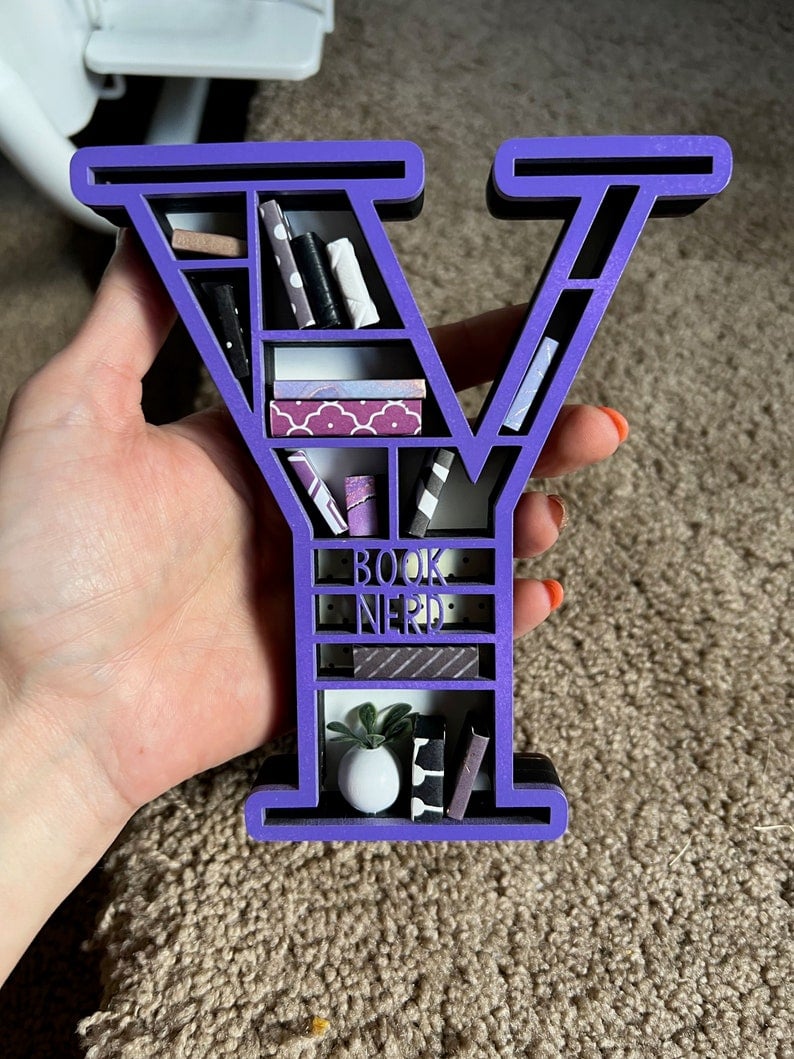 Custom Initial Book Lover Miniature Bookshelf