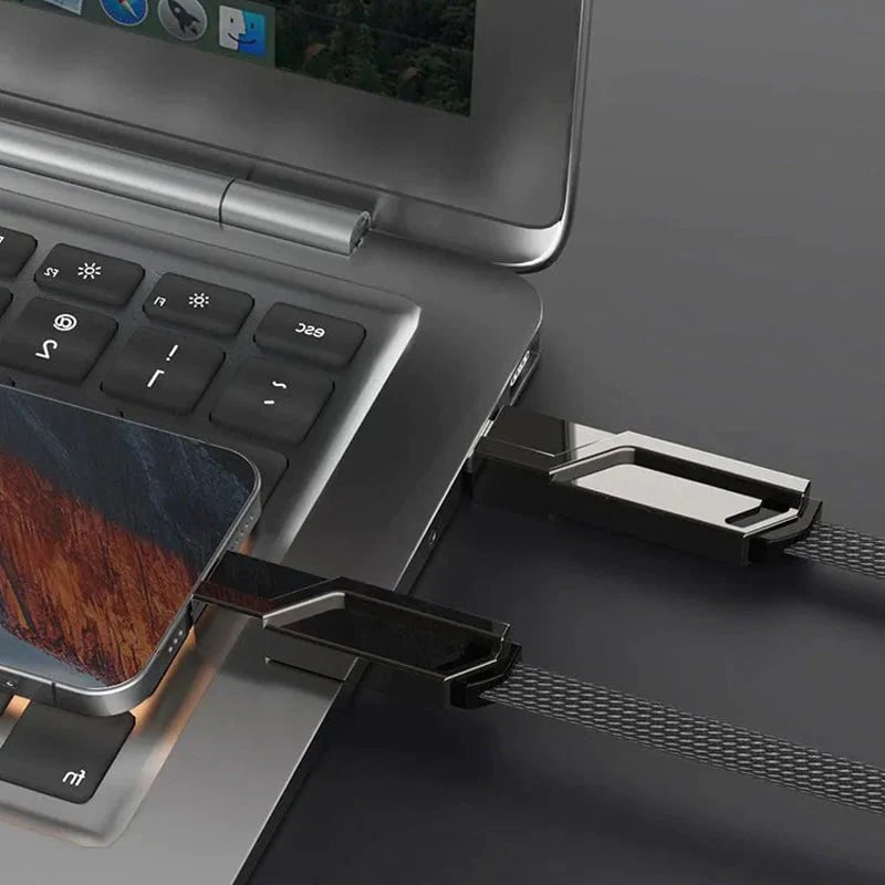 4-in-1 USB C Cable Lightning Cable 100W [Fast Charging & Data Sync] Flat Braided Multi iPad Charger Cord Combo Lightning/Type C/USB A Ports for iPhone 15/15 Pro/15 Plus/15 Pro Max, 2M