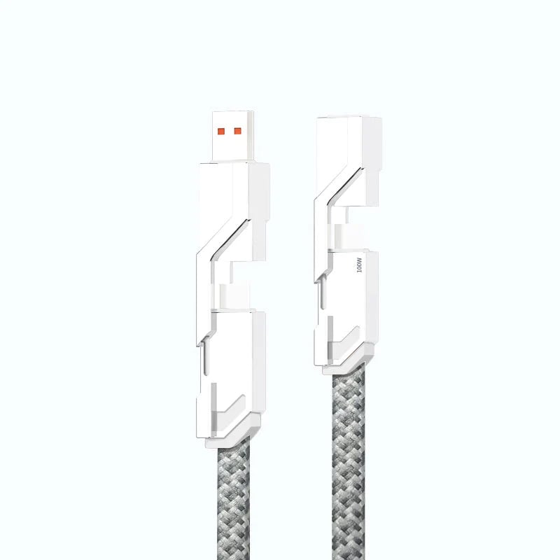 4-in-1 USB C Cable Lightning Cable 100W [Fast Charging & Data Sync] Flat Braided Multi iPad Charger Cord Combo Lightning/Type C/USB A Ports for iPhone 15/15 Pro/15 Plus/15 Pro Max, 2M