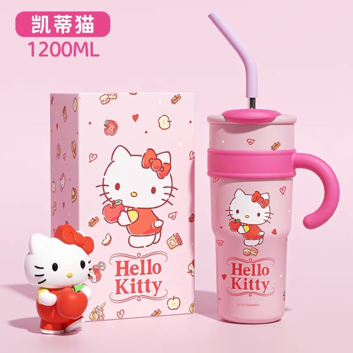 Sanrio Pink Strawberry Hello Kitty Stainless Steel Tumbler Cup Drink Straw  w/ Jacket 3PC Set 30 Oz Vacuum Insulated Inspired by You.