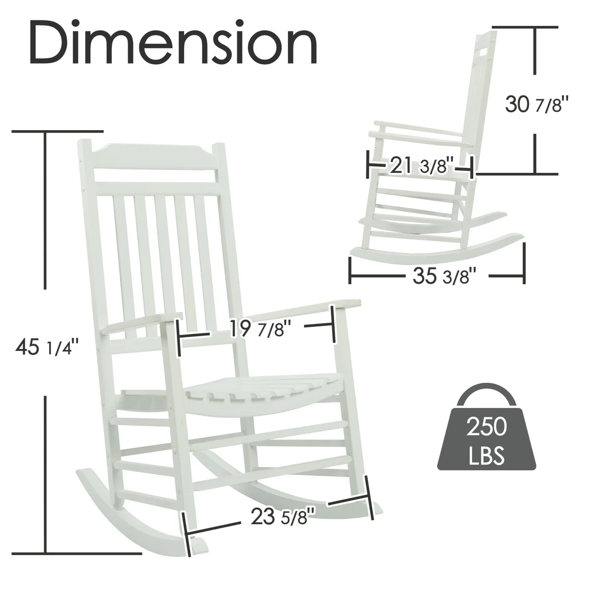 High Back Slat Rocking Chair, Solid Wood Outdoor Rocking Chair