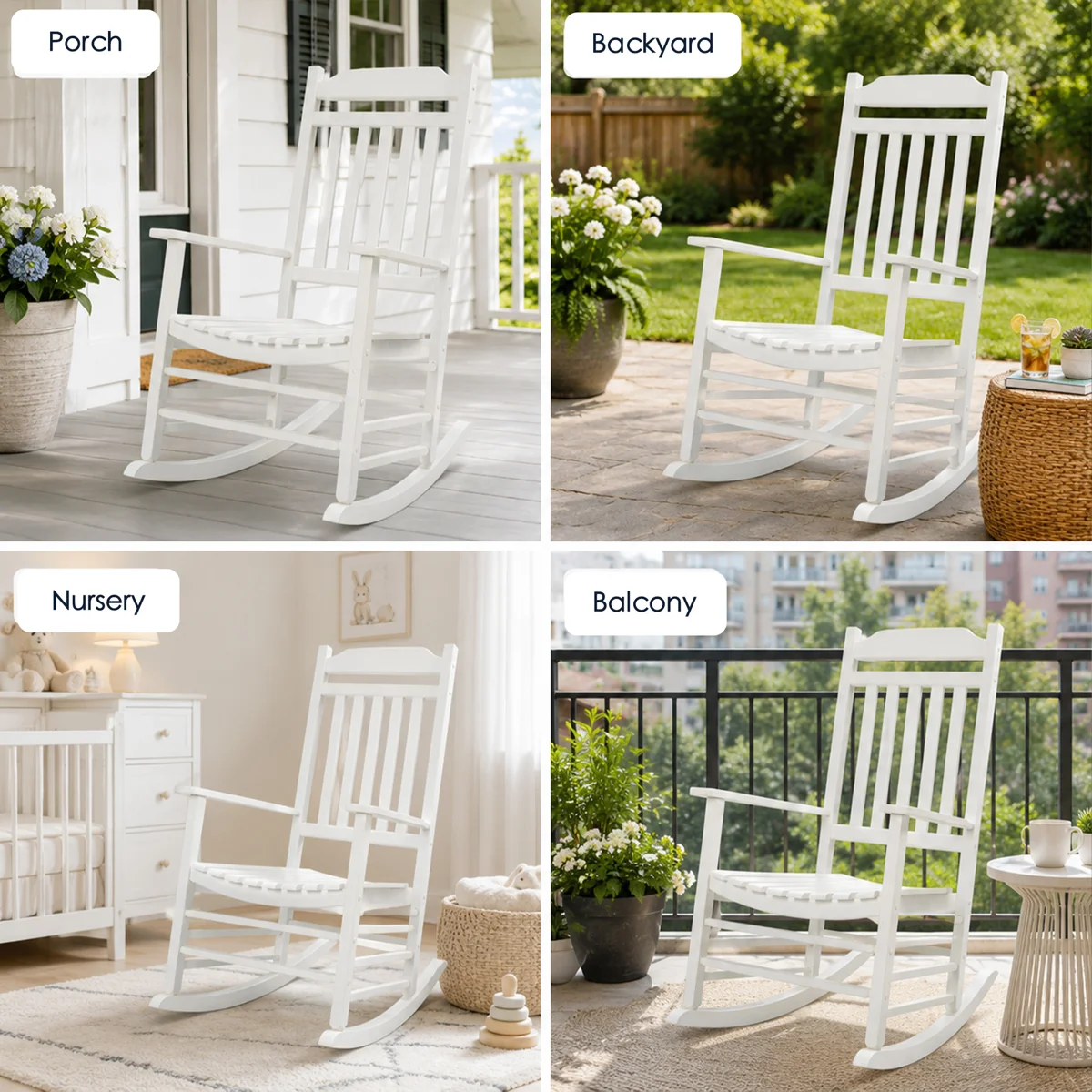 High Back Slat Rocking Chair, Solid Wood Outdoor Rocking Chair