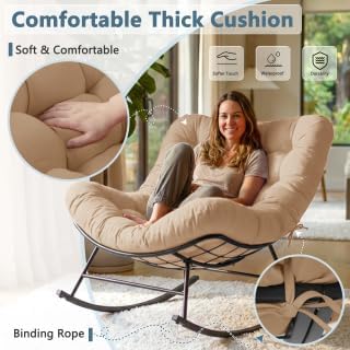 Cushioned Papasan Rocking Chair for Outdoor Indoor, Oversized Outdoor Rocking Chair with Cushion