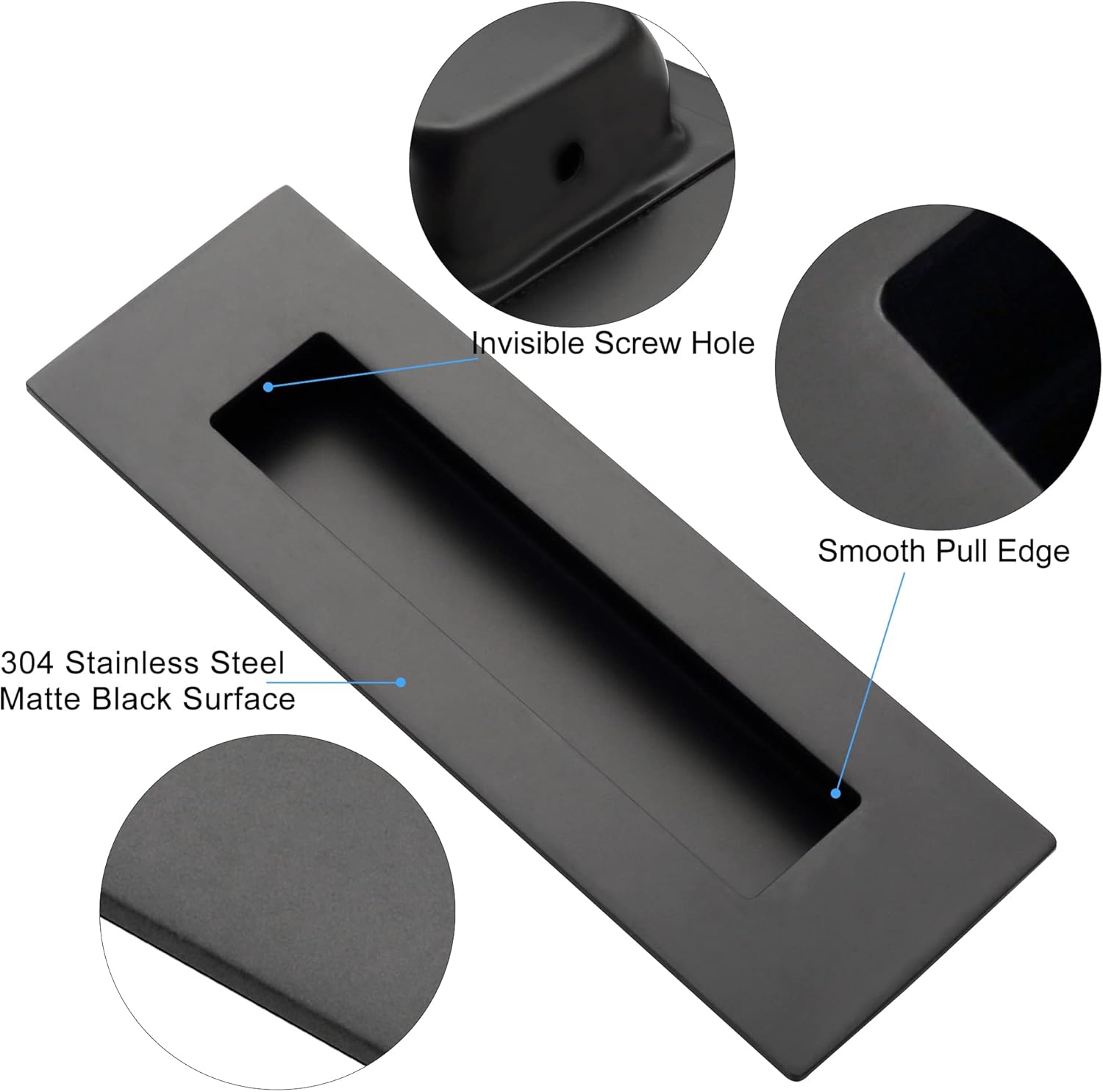 6 Inch Recessed Finger Flush Pulls for Pocket Door Closet Door