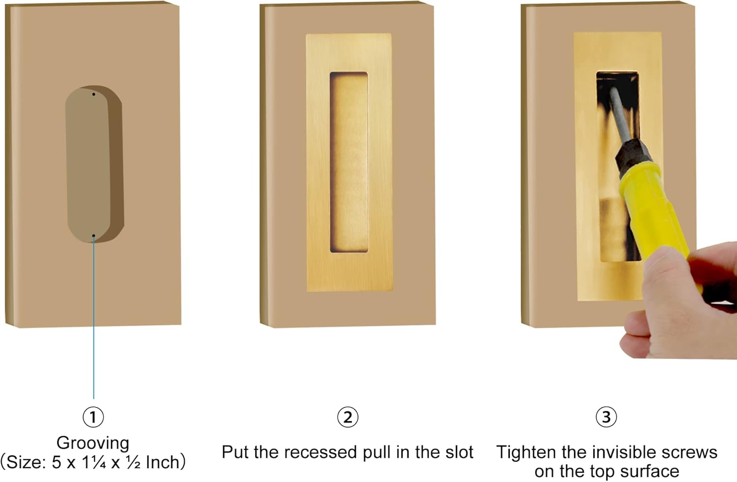 6 Inch Gold Recessed Finger Flush Pulls for Pocket