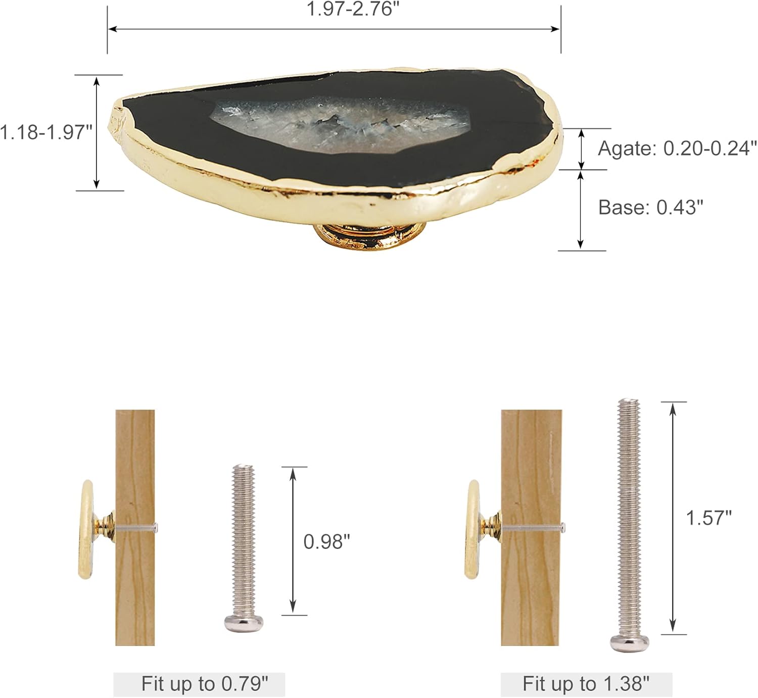 Unique Black Agate Cabinet Knobs and Pulls Set of 4