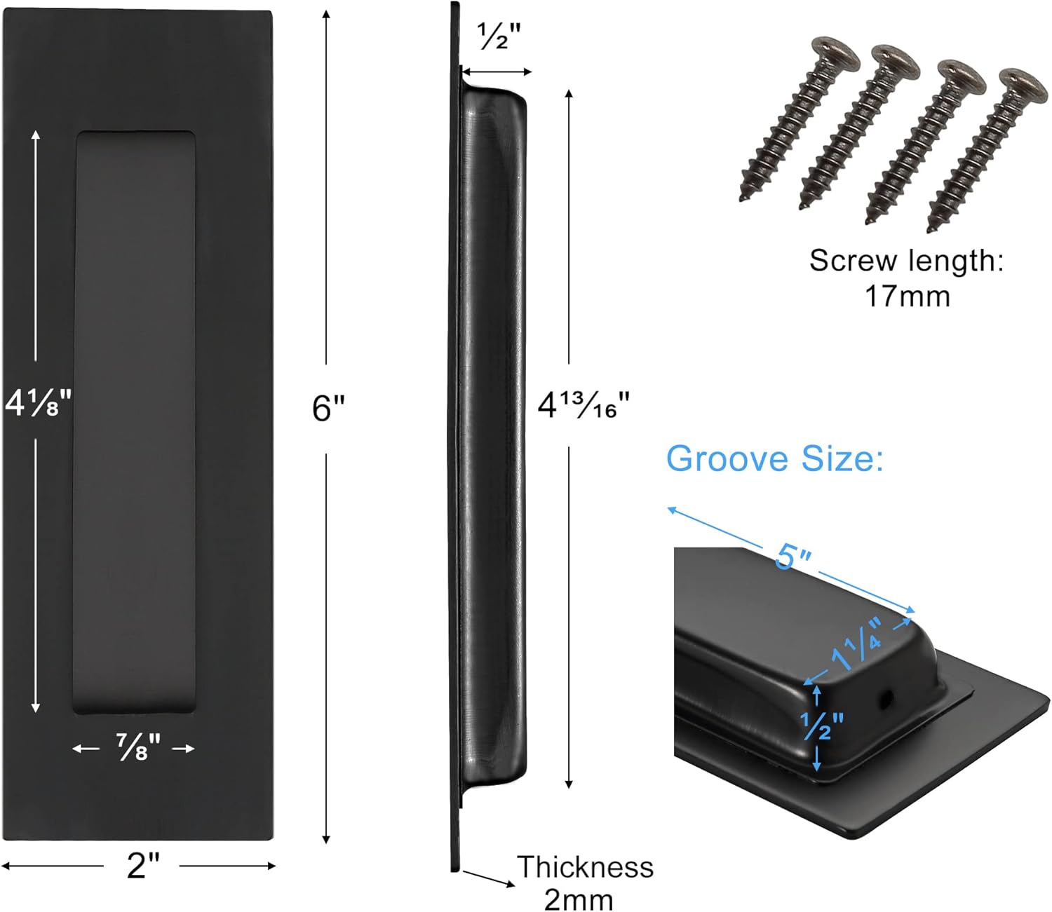 6 Inch Recessed Finger Flush Pulls for Pocket Door Closet Door