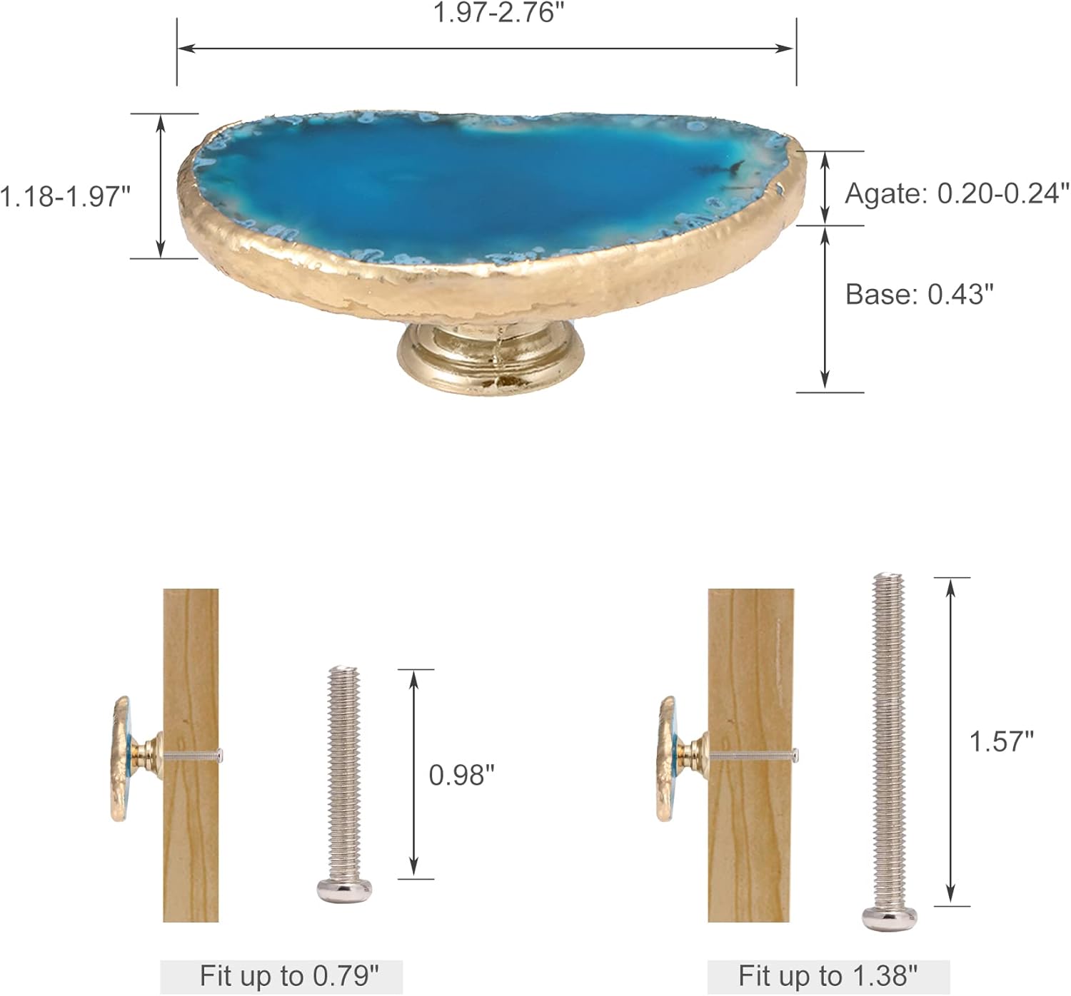 Unique Blue Agate Cabinet Knobs and Pulls Set of 4