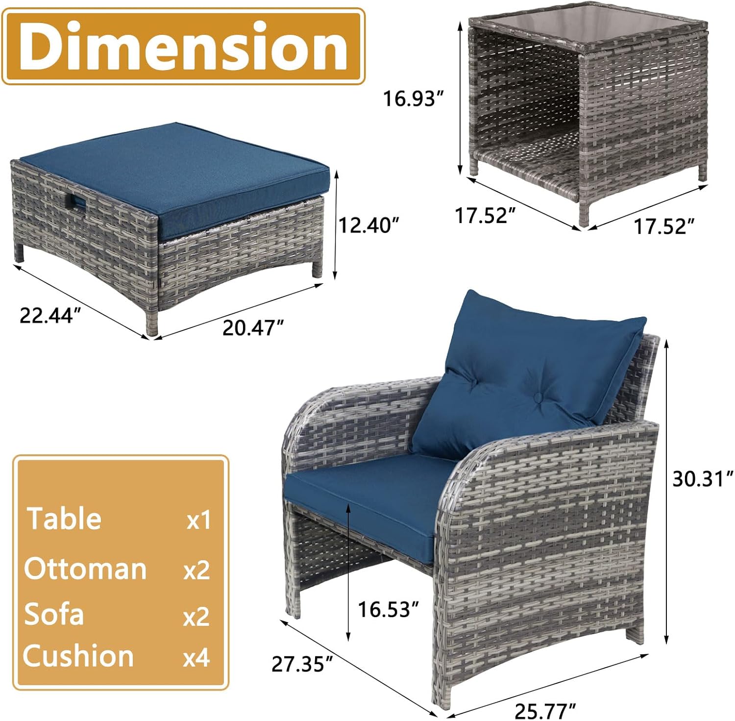 5 Pieces Wicker Outdoor Patio Chairs with Ottomans