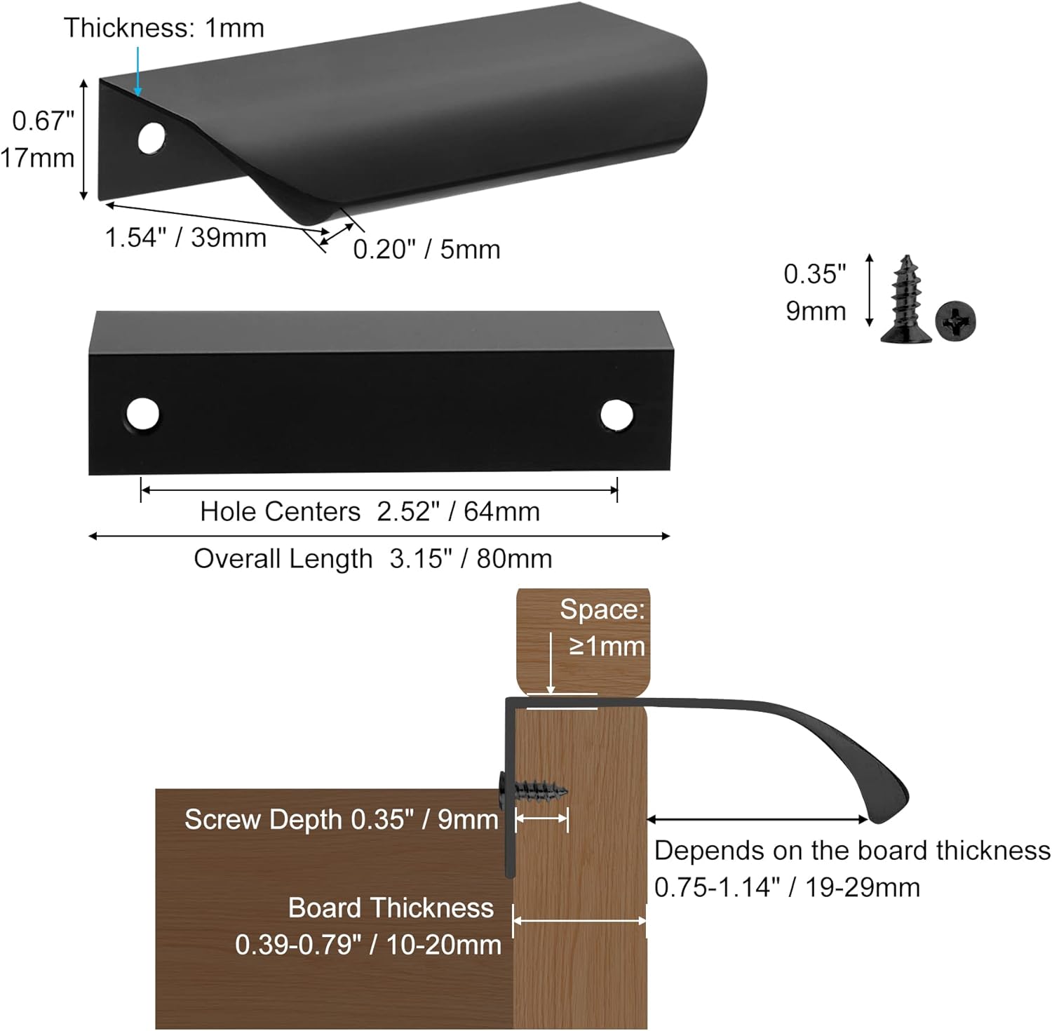 10 Pack Black Edge Finger Pulls
