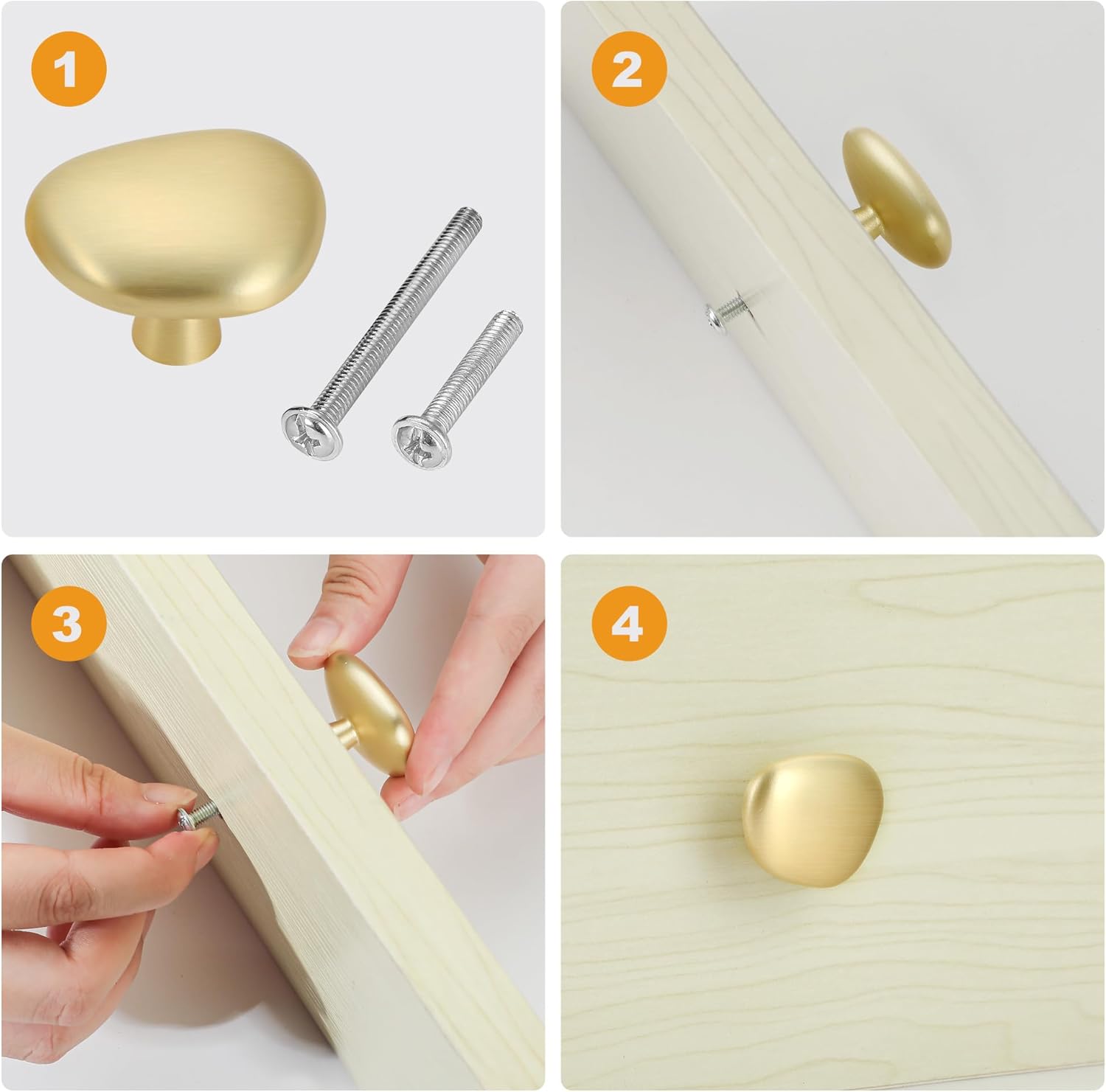 10 Pack Brushed Brass Pebble Cabinet Knobs