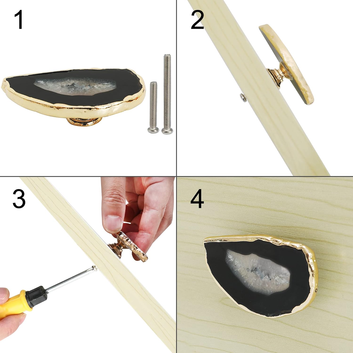 Unique Black Agate Cabinet Knobs and Pulls Set of 4