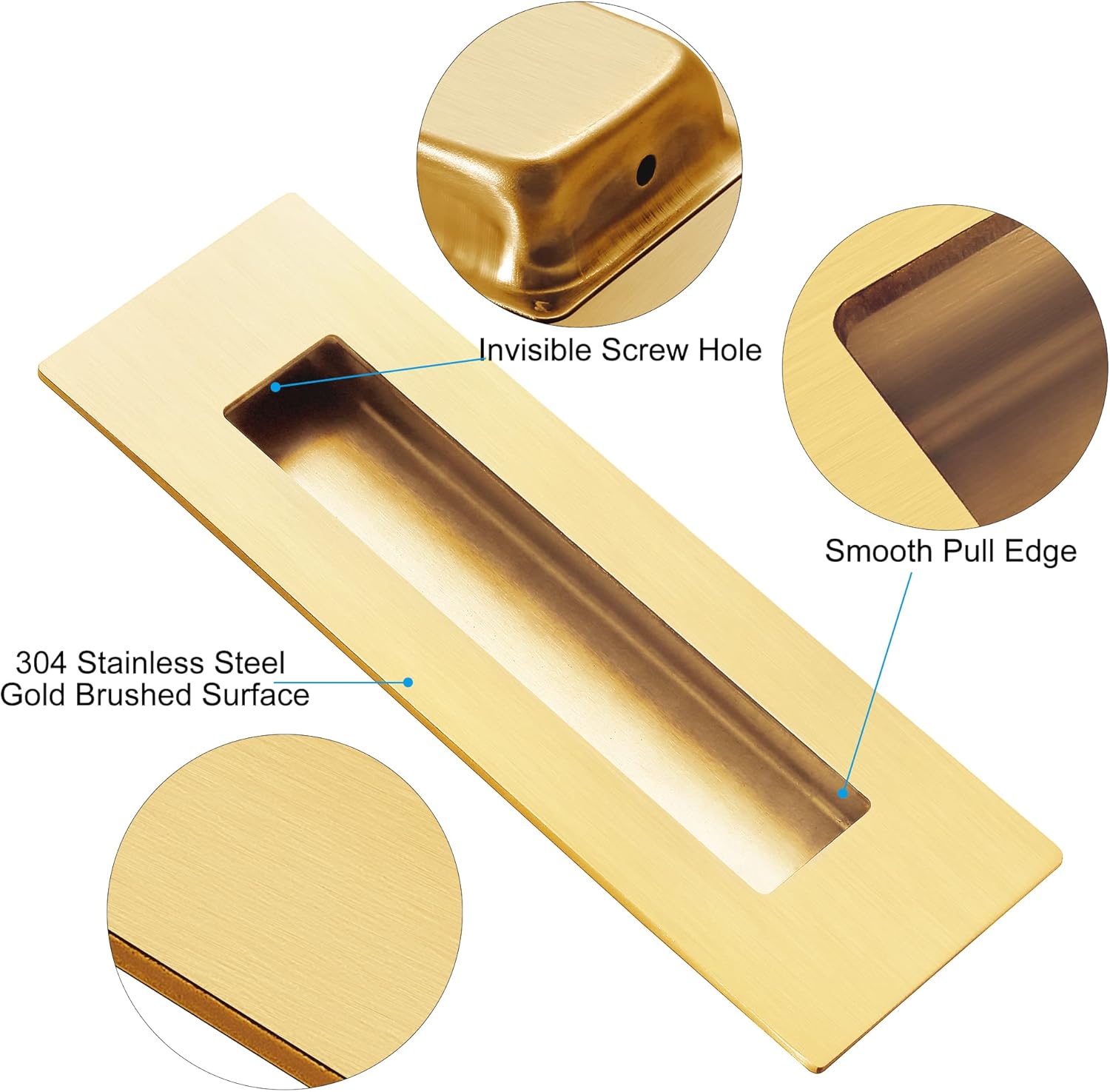 6 Inch Gold Recessed Finger Flush Pulls for Pocket