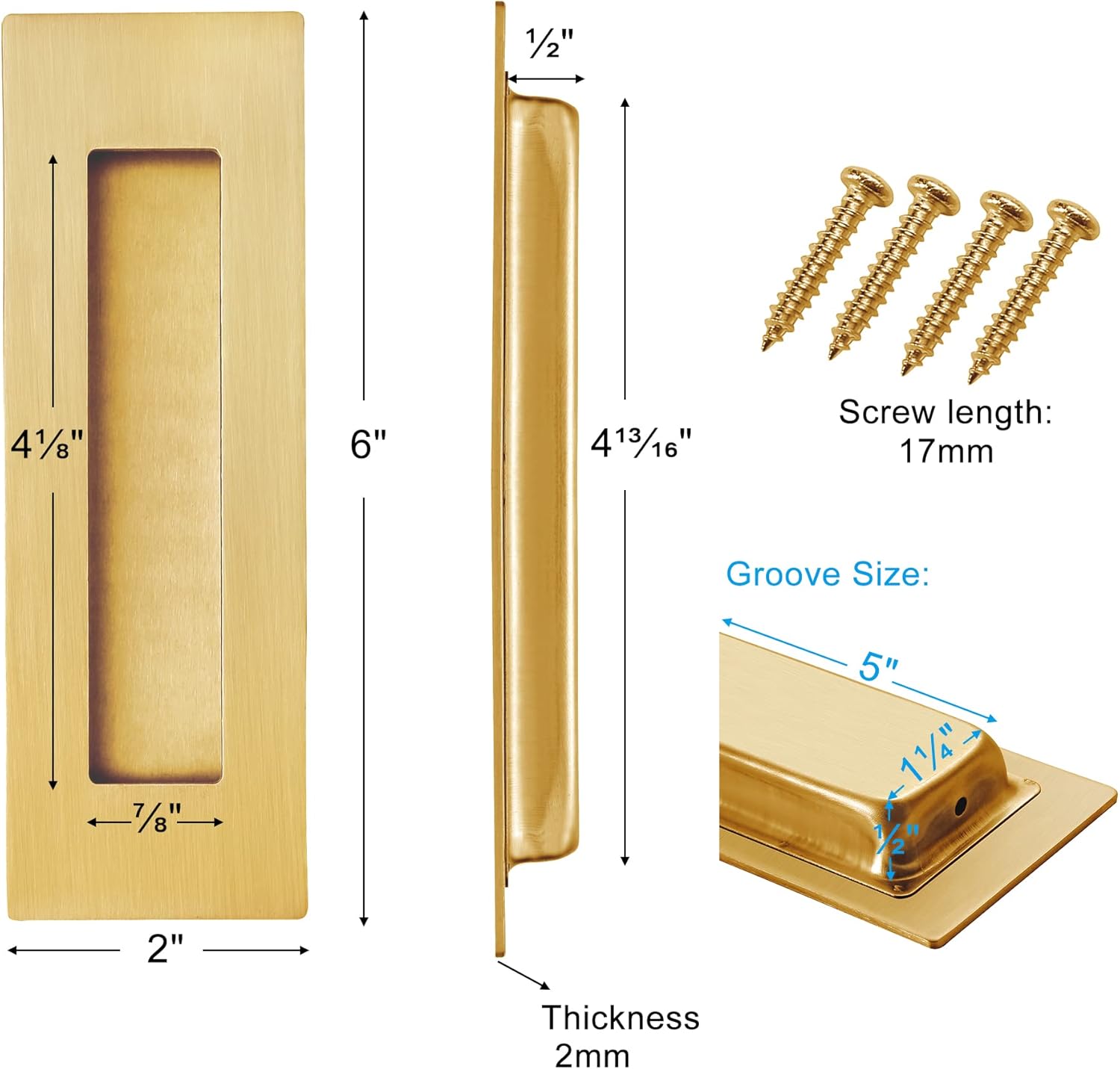 6 Inch Gold Recessed Finger Flush Pulls for Pocket