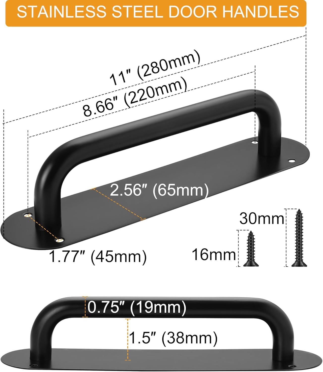 2 Pack Black Large Barn Door Handles Hardware