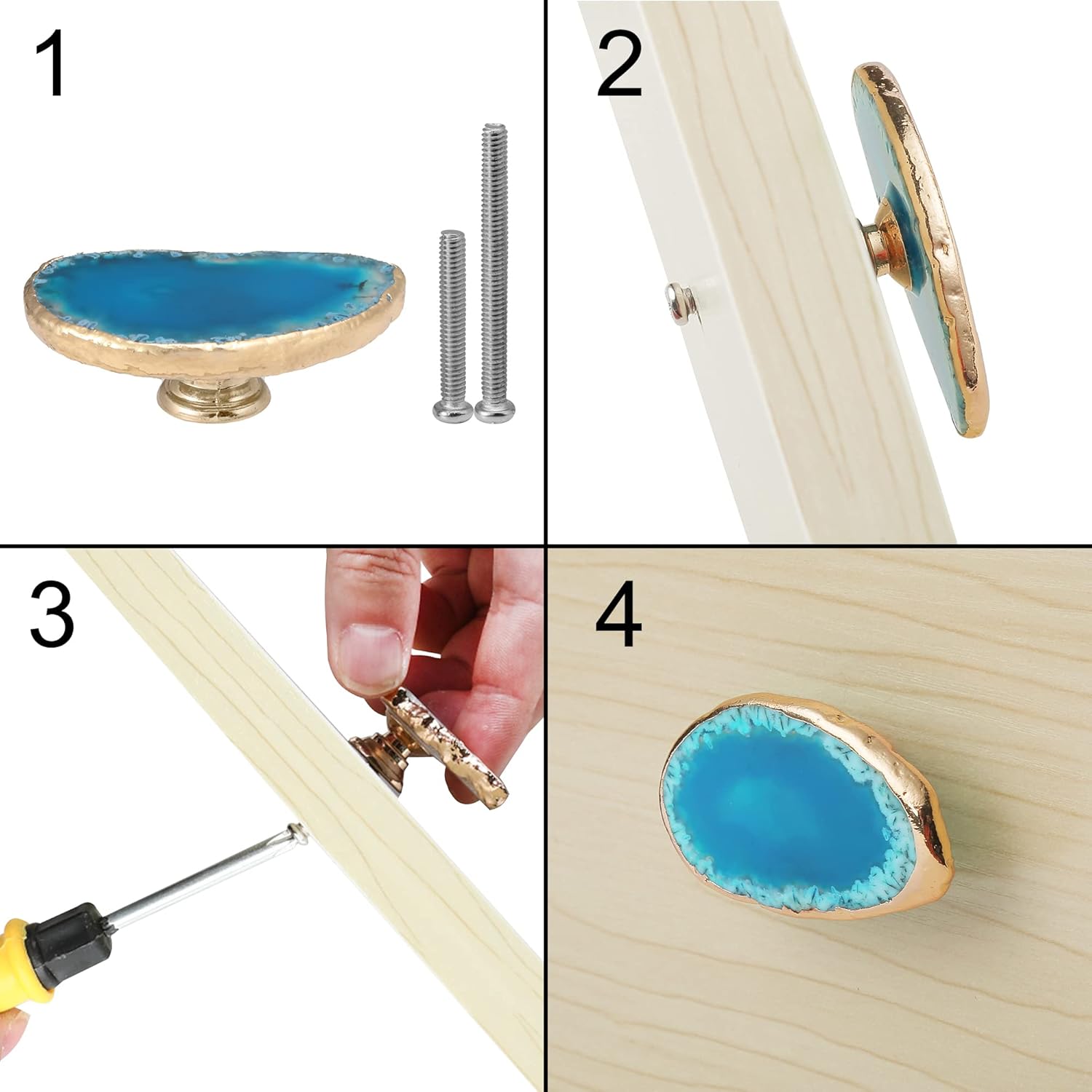 Unique Blue Agate Cabinet Knobs and Pulls Set of 4