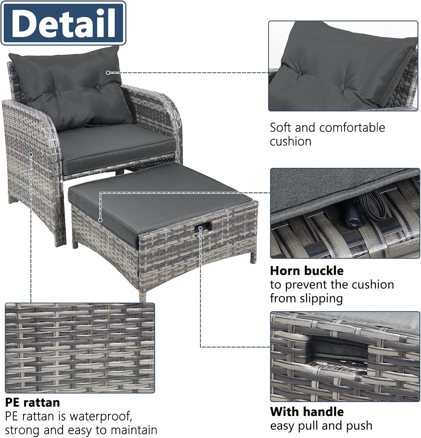 5 Pieces Wicker Outdoor Patio Chairs with Ottomans, All Weather PE Rattan Outdoor Conversation Set