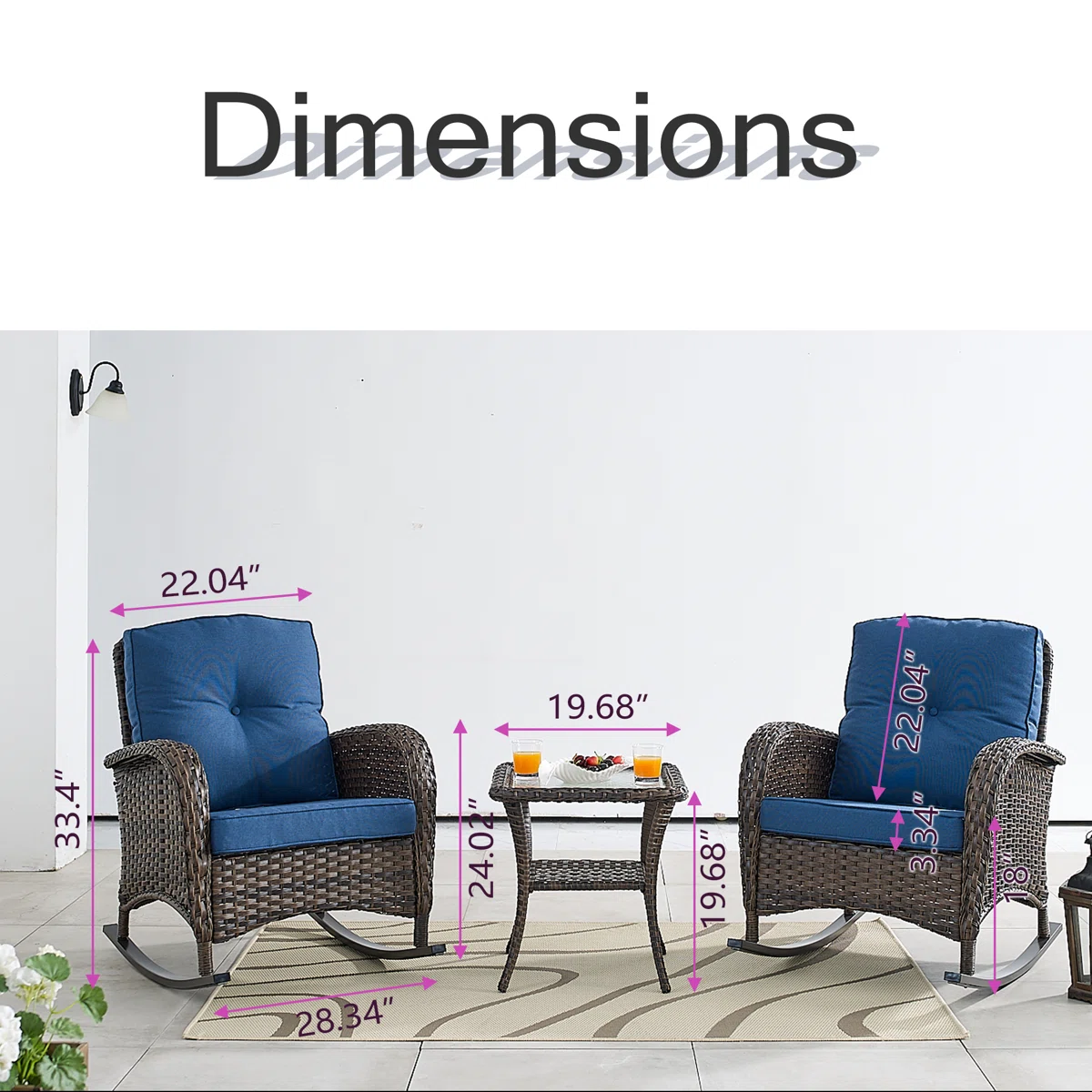  Wicker Rattan Outdoor Rocking Chair Set with Side Table (2 chairs and 1 side table)