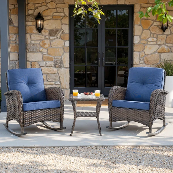  Wicker Rattan Outdoor Rocking Chair Set with Side Table (2 chairs and 1 side table)