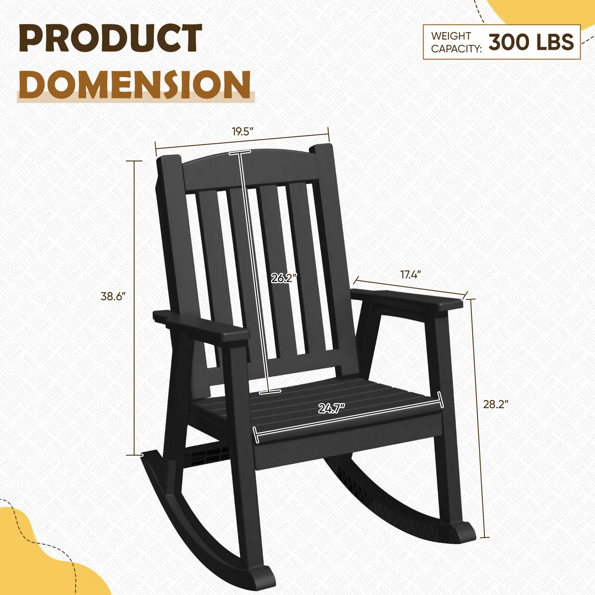Outdoor Plastic Rocking Chair For Deck, Patio, Balcony
