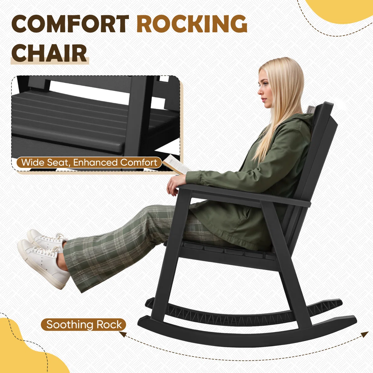 Outdoor Plastic Rocking Chair For Deck, Patio, Balcony
