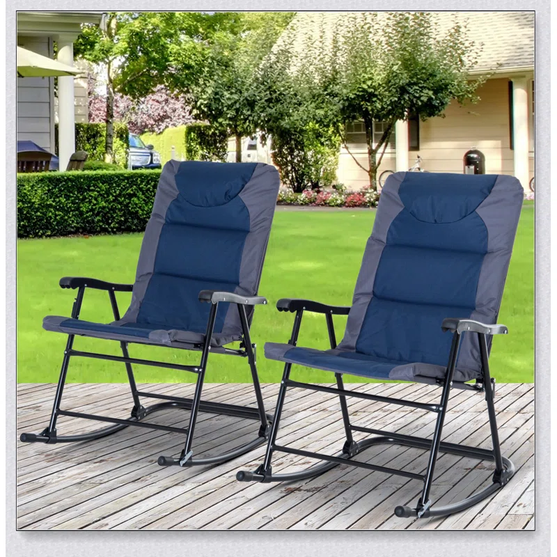 2 Piece Outdoor Rocking Chair Set, Patio Furniture Set with Folding Design