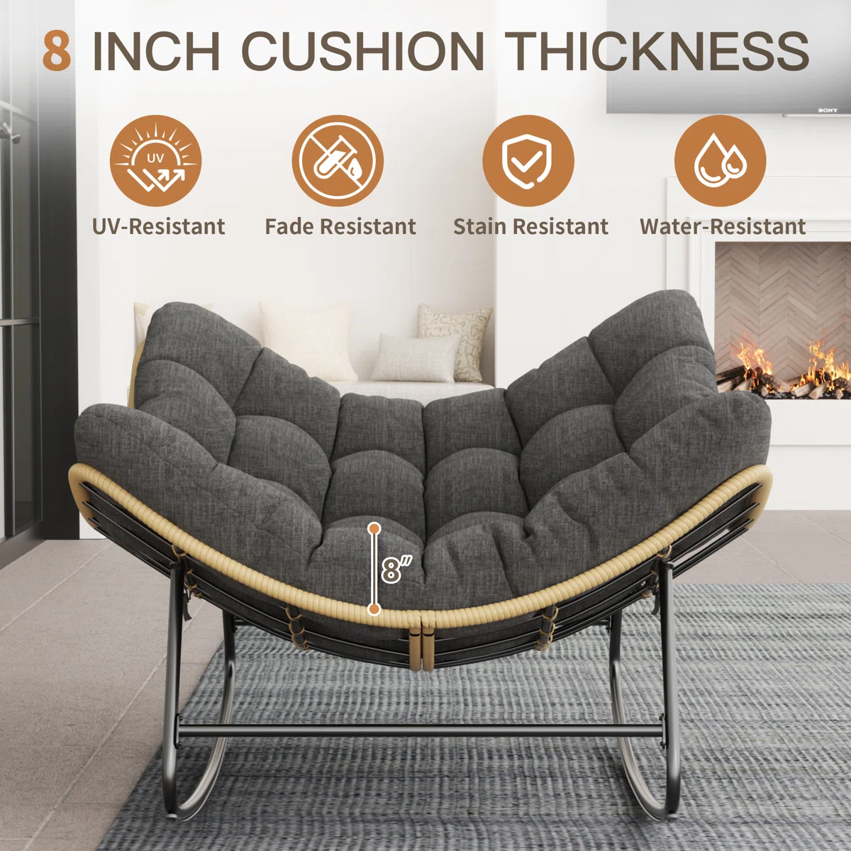 Oversized Outdoor Rocking Papasan Chair With Cushion