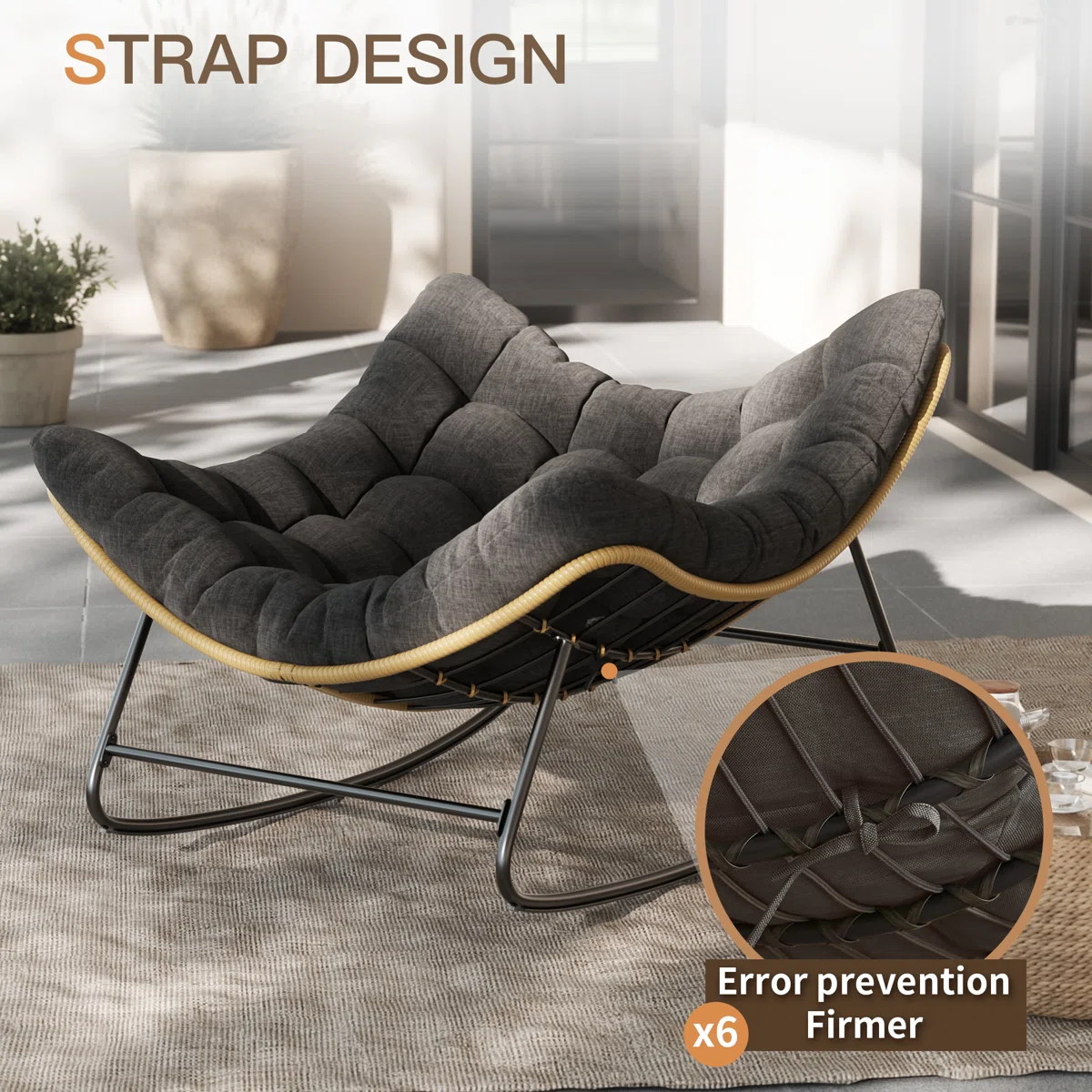 Oversized Outdoor Rocking Papasan Chair With Cushion