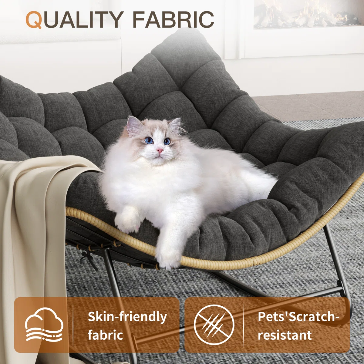 Oversized Outdoor Rocking Papasan Chair With Cushion