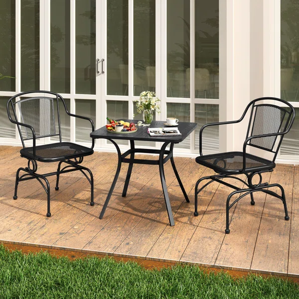 Patio Rocking Chairs Set of 2 w/ Metal Mesh Backrest & Seat Armrests Gentle
