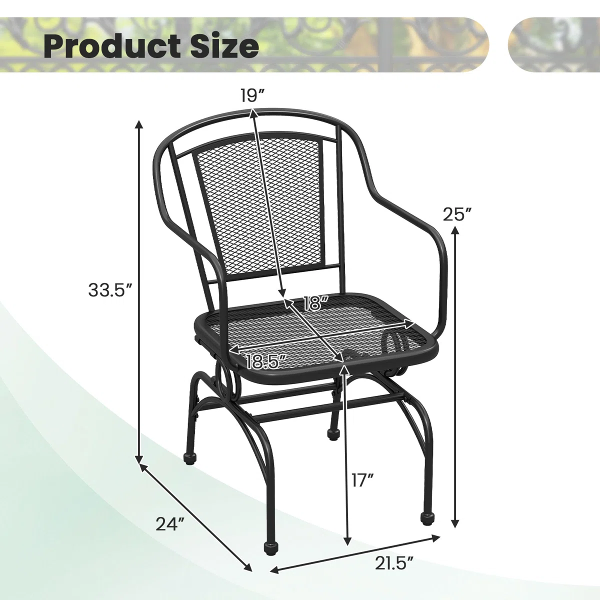 Patio Rocking Chairs Set of 2 w/ Metal Mesh Backrest & Seat Armrests Gentle