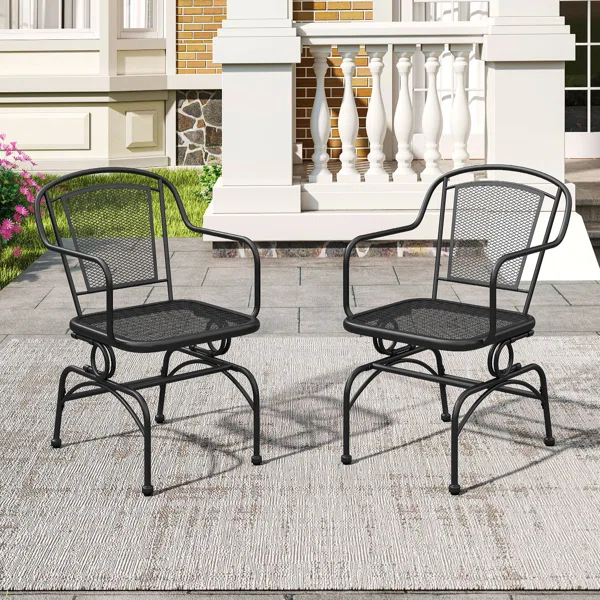 Patio Rocking Chairs Set of 2 w/ Metal Mesh Backrest & Seat Armrests Gentle
