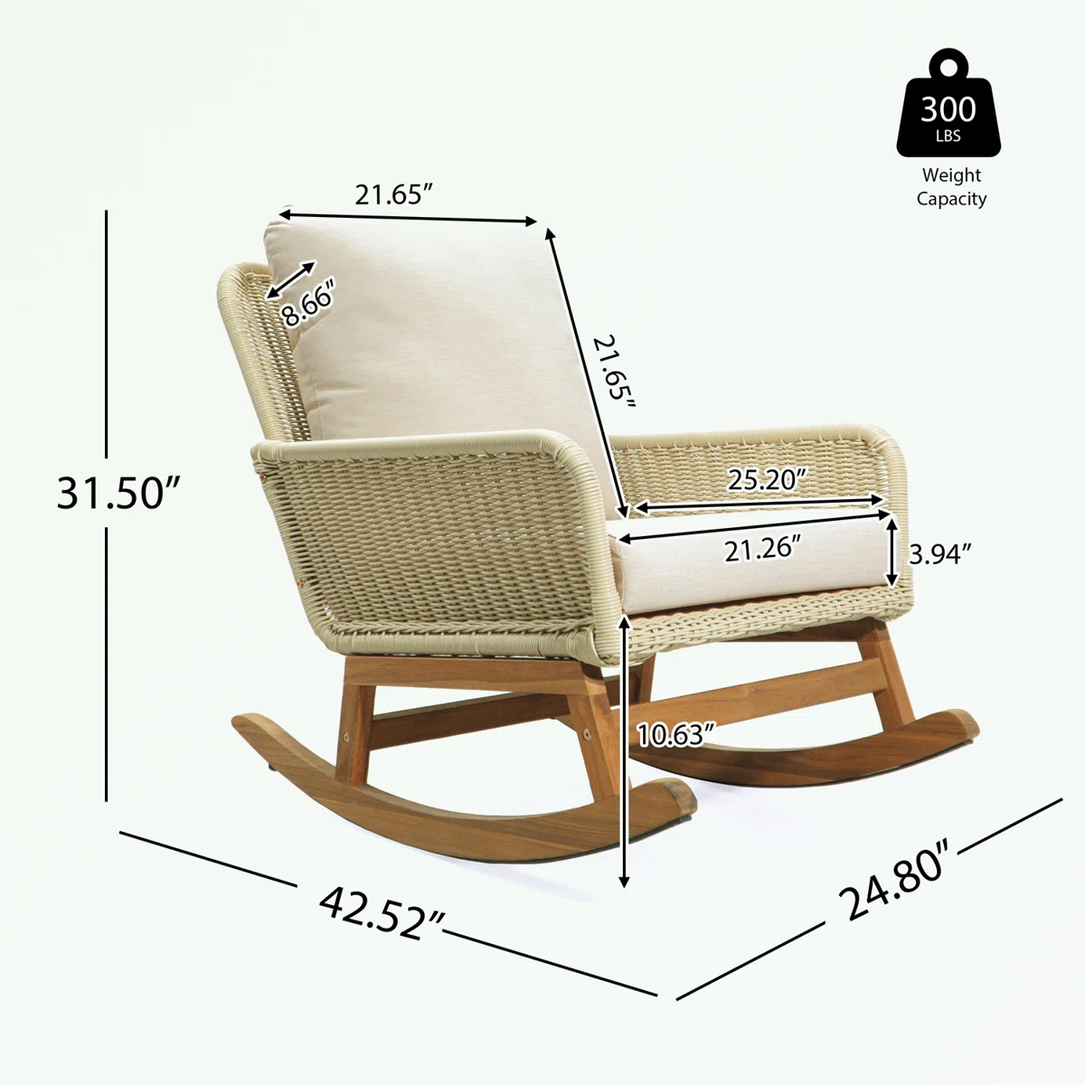 Wicker Rocking Chair with Soft Cushions and Durable Wooden Frame