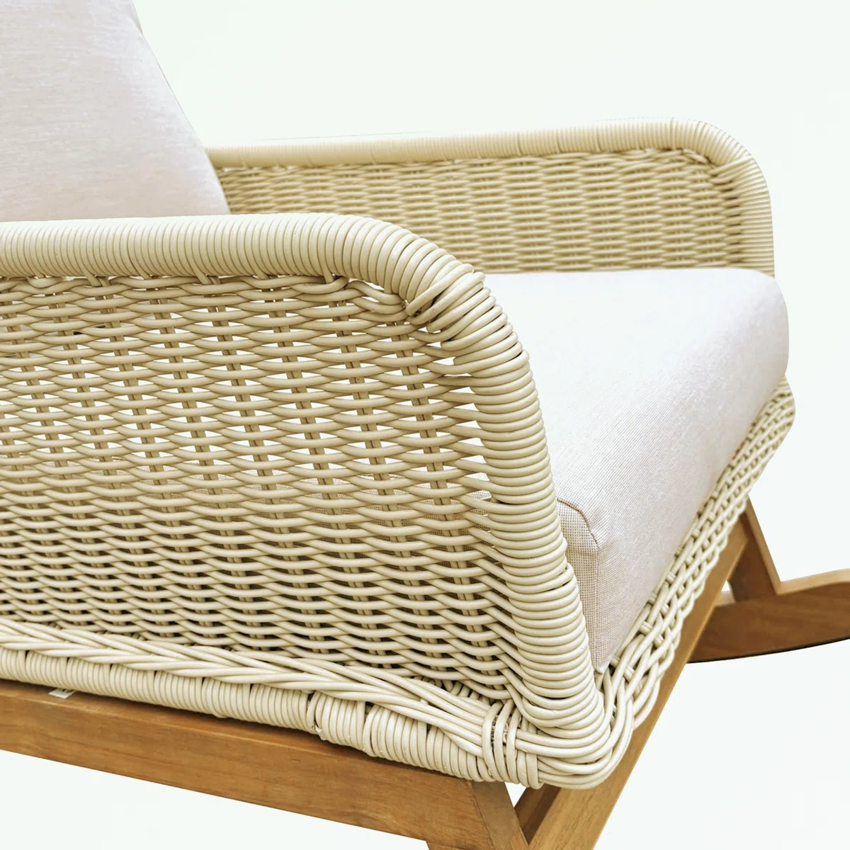 Wicker Rocking Chair with Soft Cushions and Durable Wooden Frame