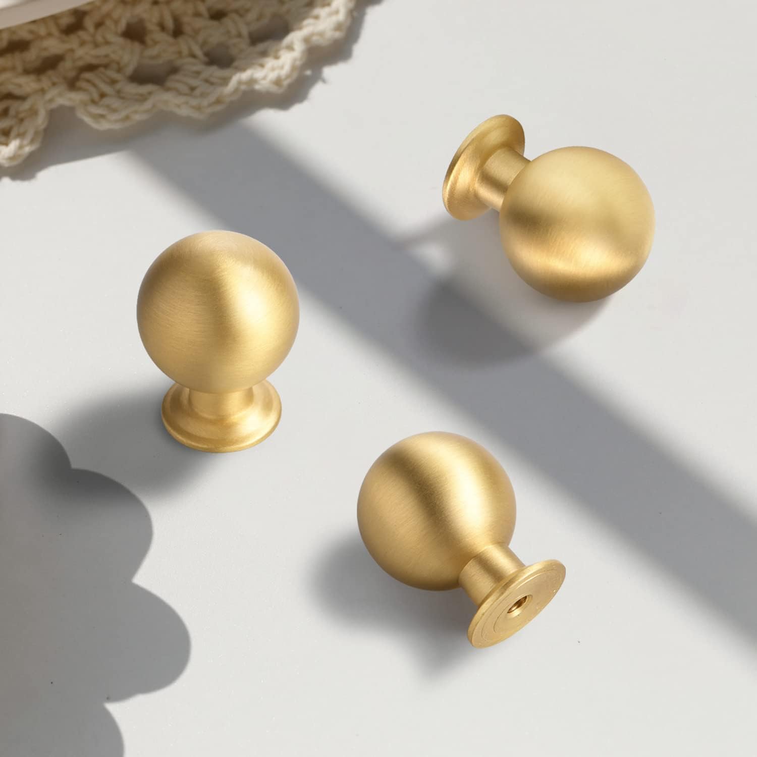 5 Pack Solid Brass Kitchen Cabinet Knobs, Brushed Gold Knobs for Dresser Drawer Cupboard Closet