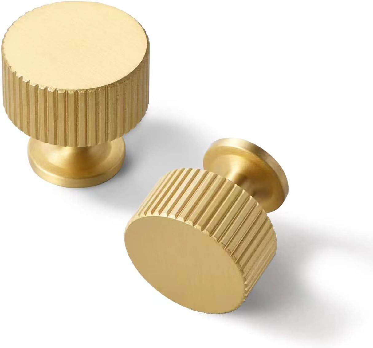 Solid Brass Kitchen Cabinet Knobs,Matt Gold Drawer Pulls, 1-1/10 Inch 28mm Diameter, Modern Furniture Handles for Cupboard Wardrobe