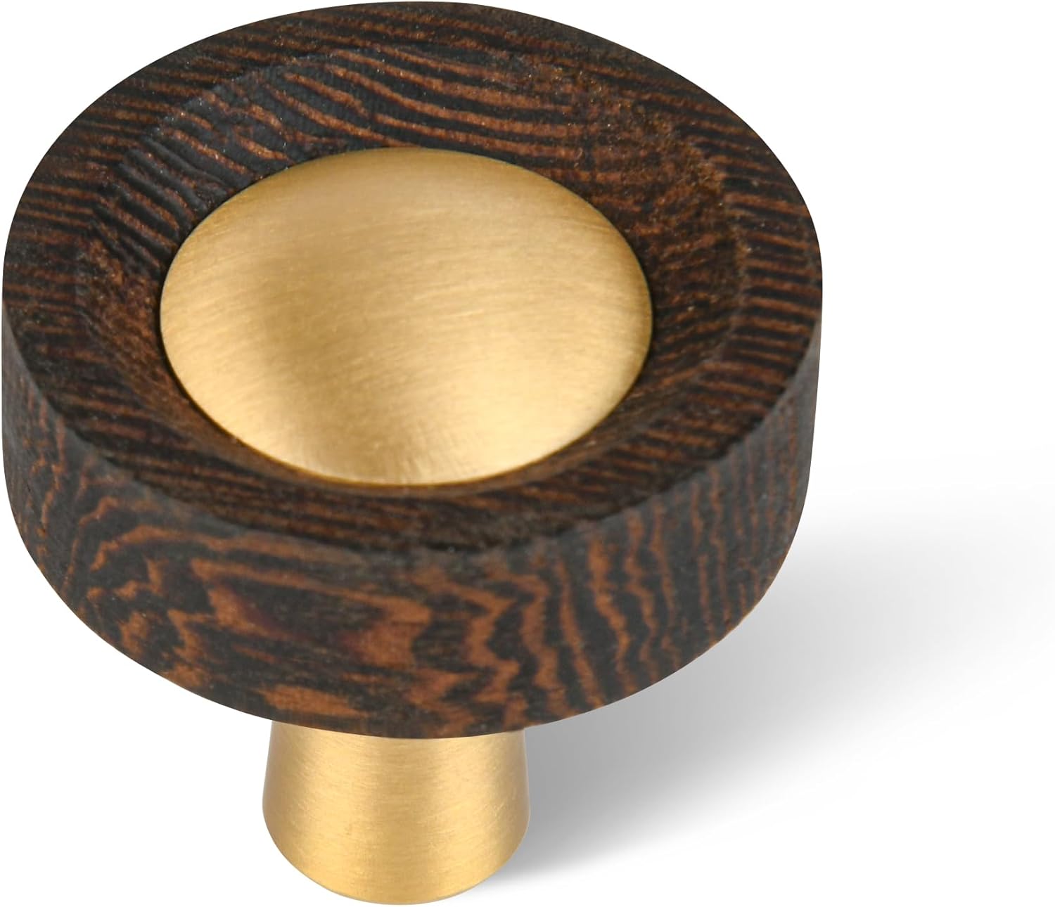 Wooden Brass Cabinet Drawer Knobs 5 Pack, 1.1 Inch Dresser Drawer Vanity Pulls, Modern Furniture Door Hardware Pulls for Cupboard Closet Wardrobe