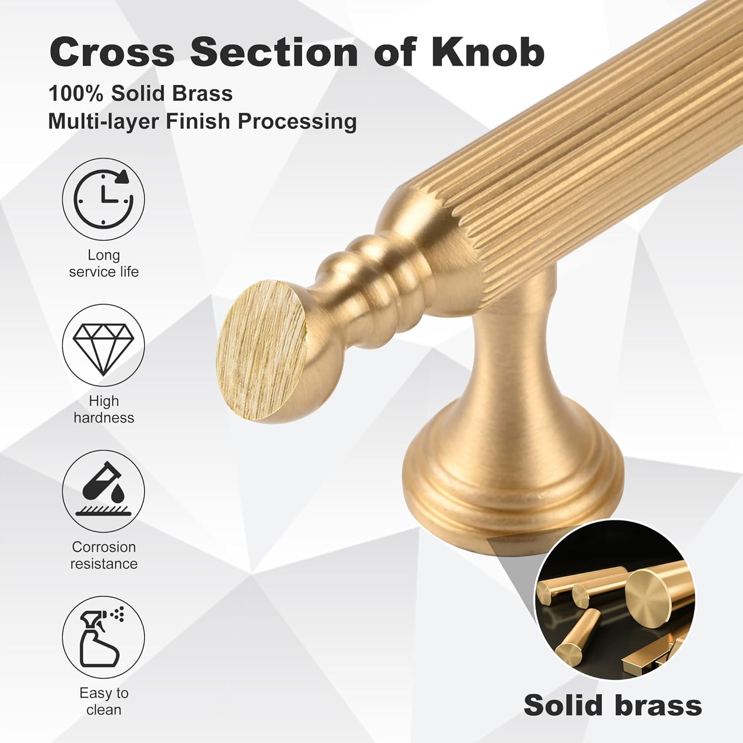 5 Inch Brushed Gold Kitchen Cabinet Pulls, 5 Pack Solid Brass Handles for Dresser and Drawer