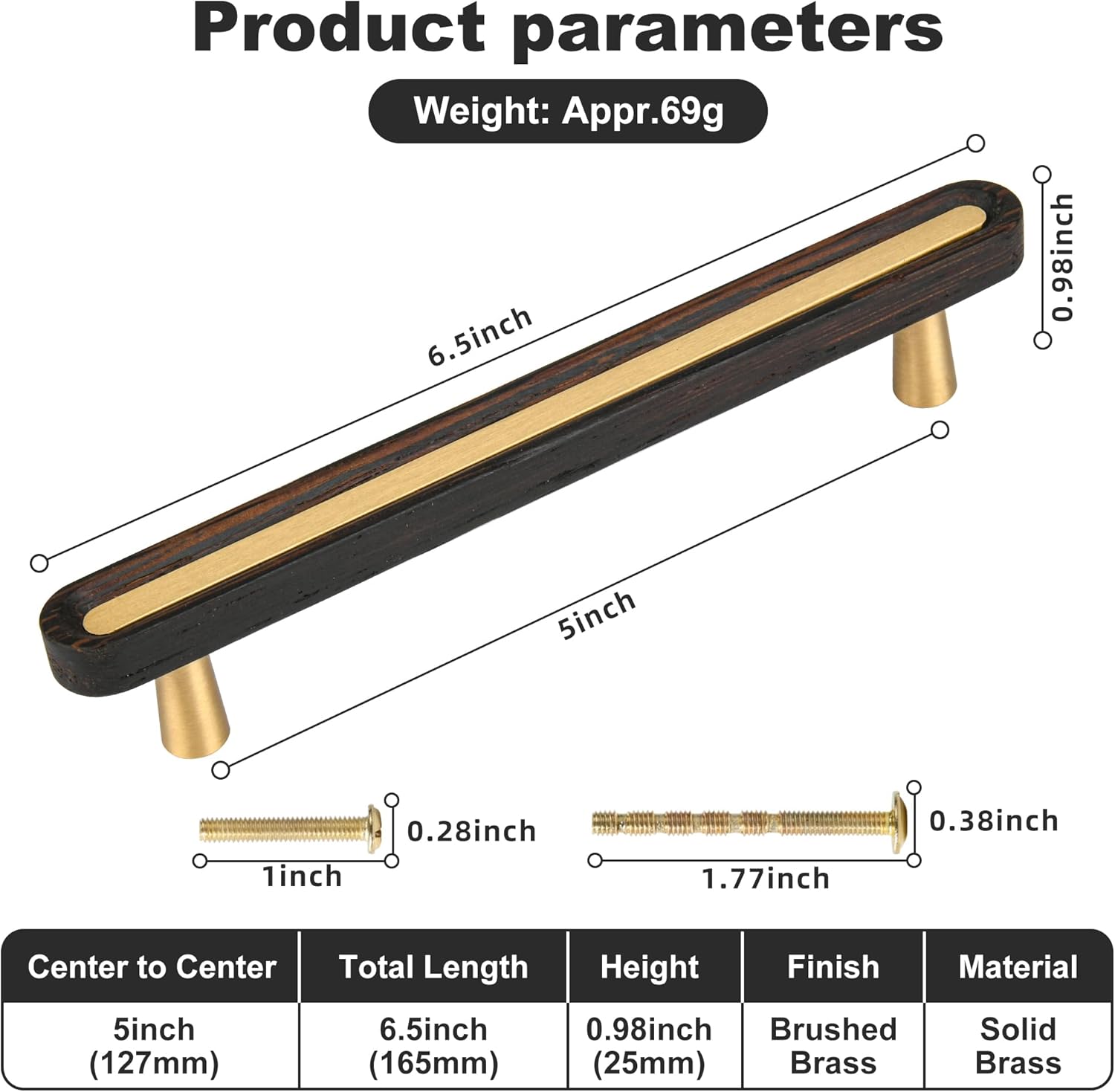 5 Pack Wooden Kitchen Cabinet Pulls,5 Inch Brass Dresser Drawer Handles, Modern Furniture Pulls for Cupboard Wardrobe Closet Cabinet Hardware