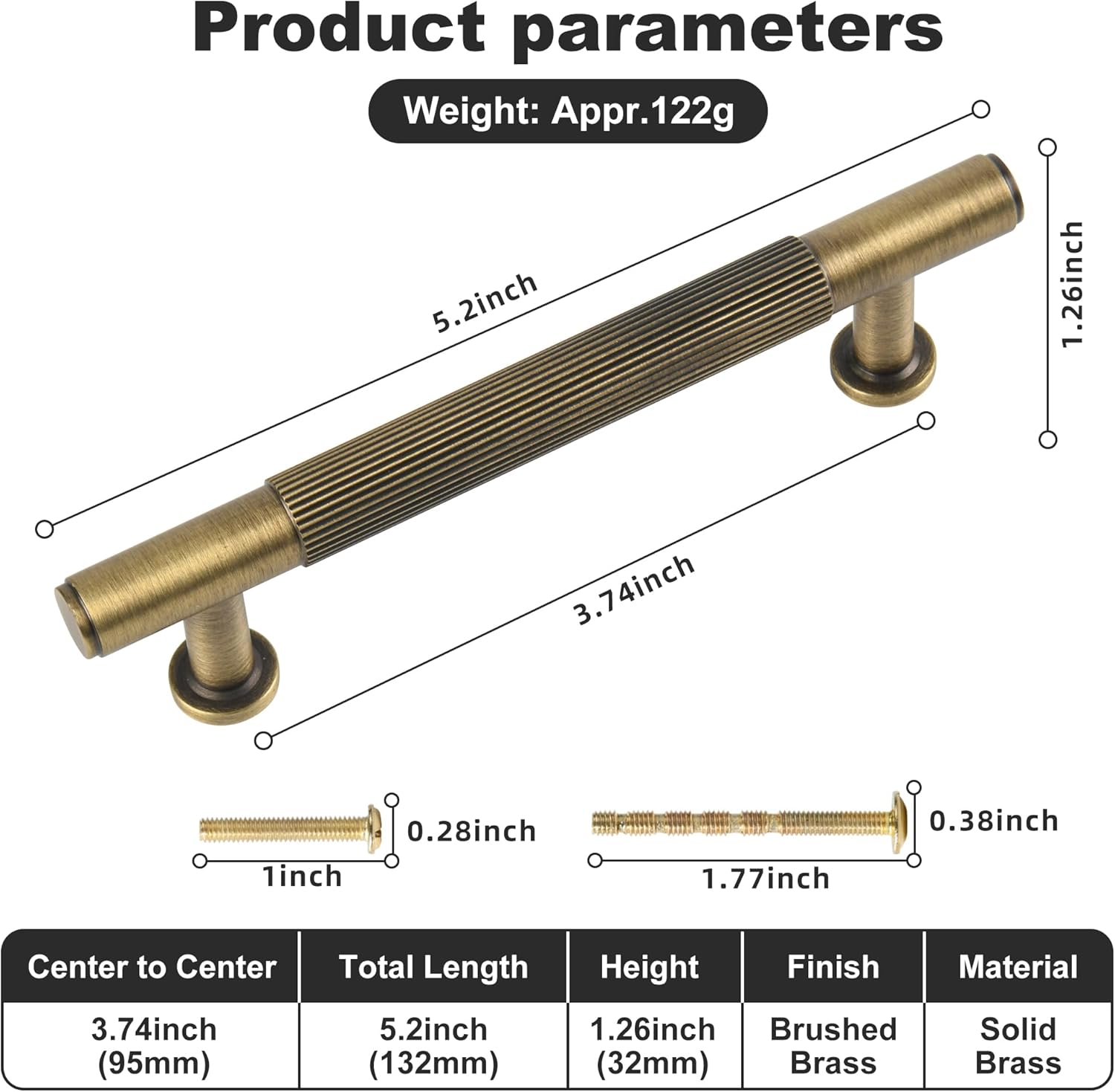 5 Pack Antique Brass Kitchen Cabinet Pulls, 3-3/4 Inch Solid Brass Dresser Drawer Handles