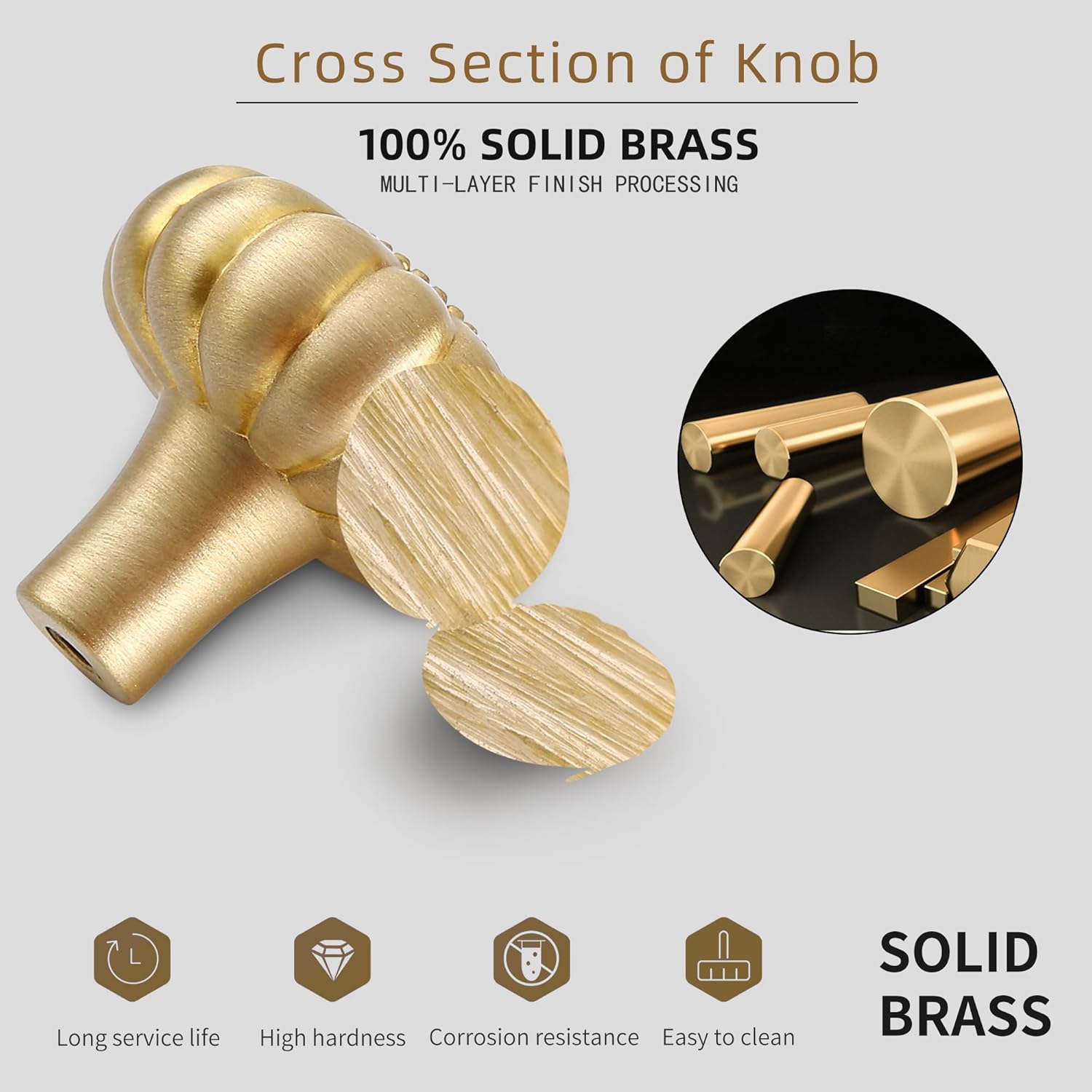 Brushed Gold Cabinet Knobs 2 Pack, Solid Brass Knobs for Dresser Drawers, Kitchen Bathroom Cabinet Bidford Door Pulls, Cupboard Wardrobe Handles and Knobs