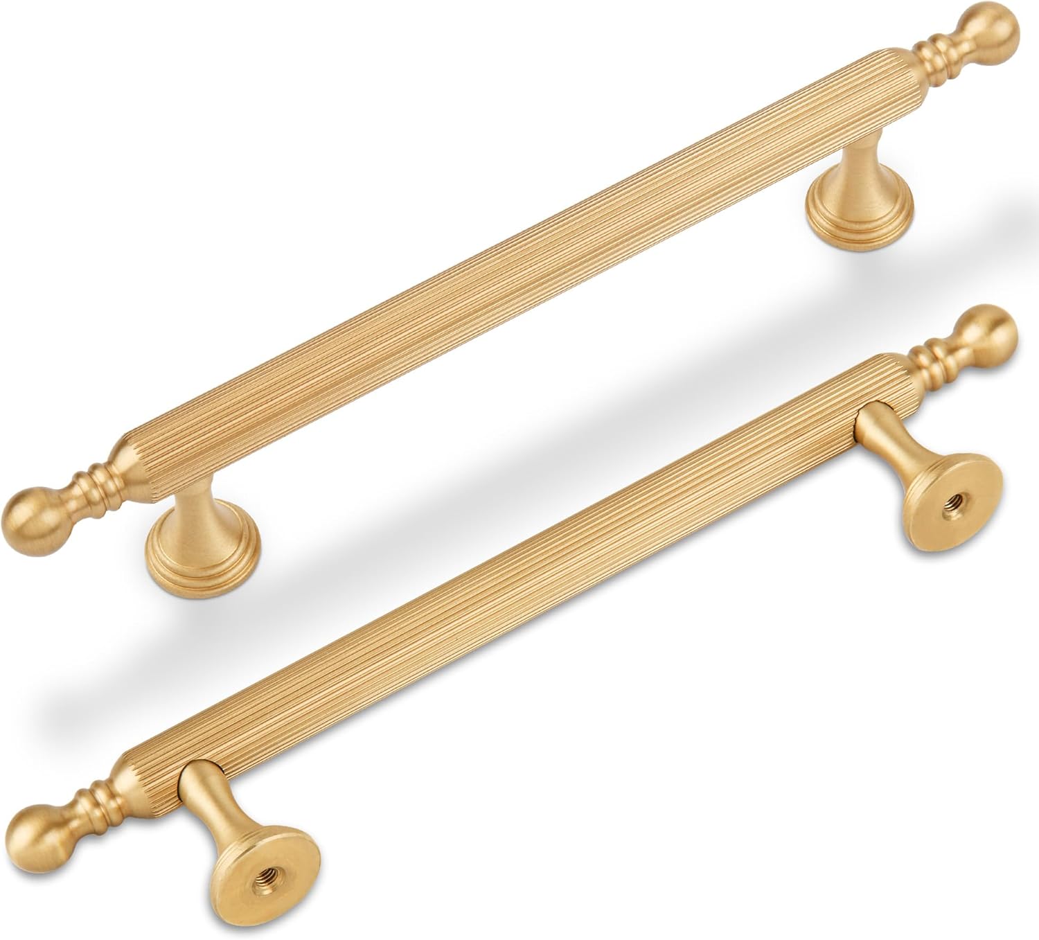 5 Inch Brushed Gold Kitchen Cabinet Pulls, 5 Pack Solid Brass Handles for Dresser and Drawer