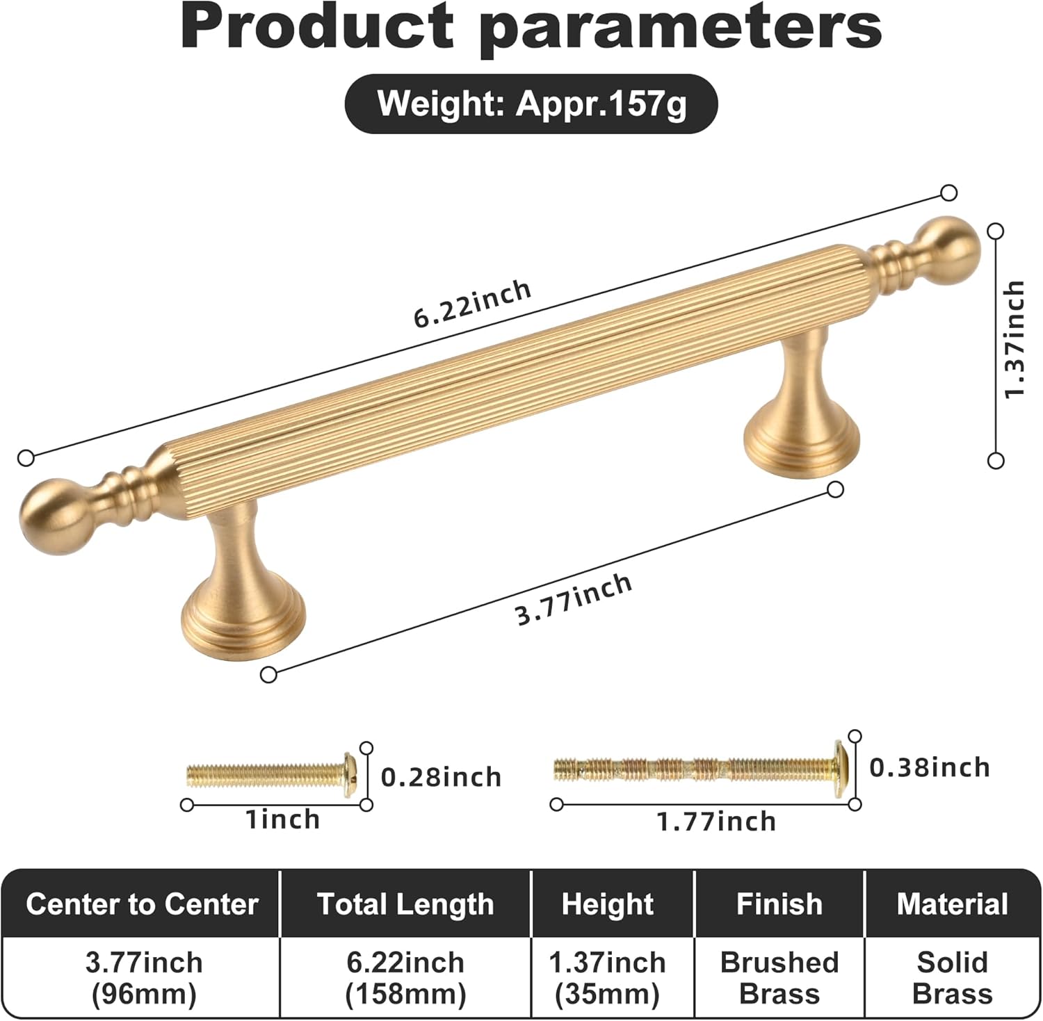 2 Pack Solid Brass Kitchen Cabinet Handles，3-3/4 Inch Gold Dresser Drawer Pulls, Modern Furniture Door Handles for Bathroom Cabinet, Wardrobe and Closet Door