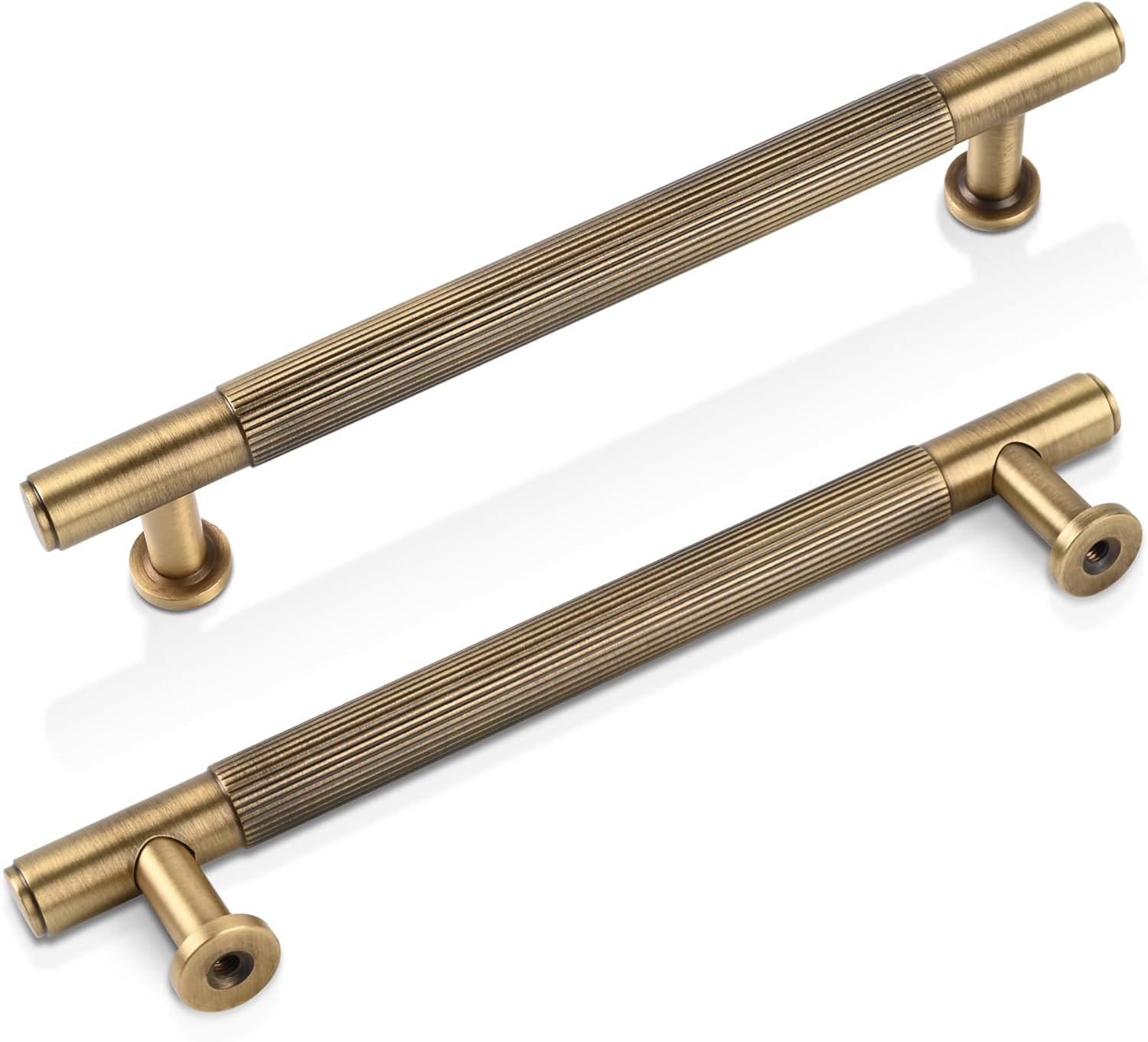 5 Pack Antique Brass Kitchen Cabinet Pulls, 5 Inch Solid Brass Dresser Drawer Handles, Furniture Hardware Door Pulls for Cupborard Wardrobe Closet Vanity