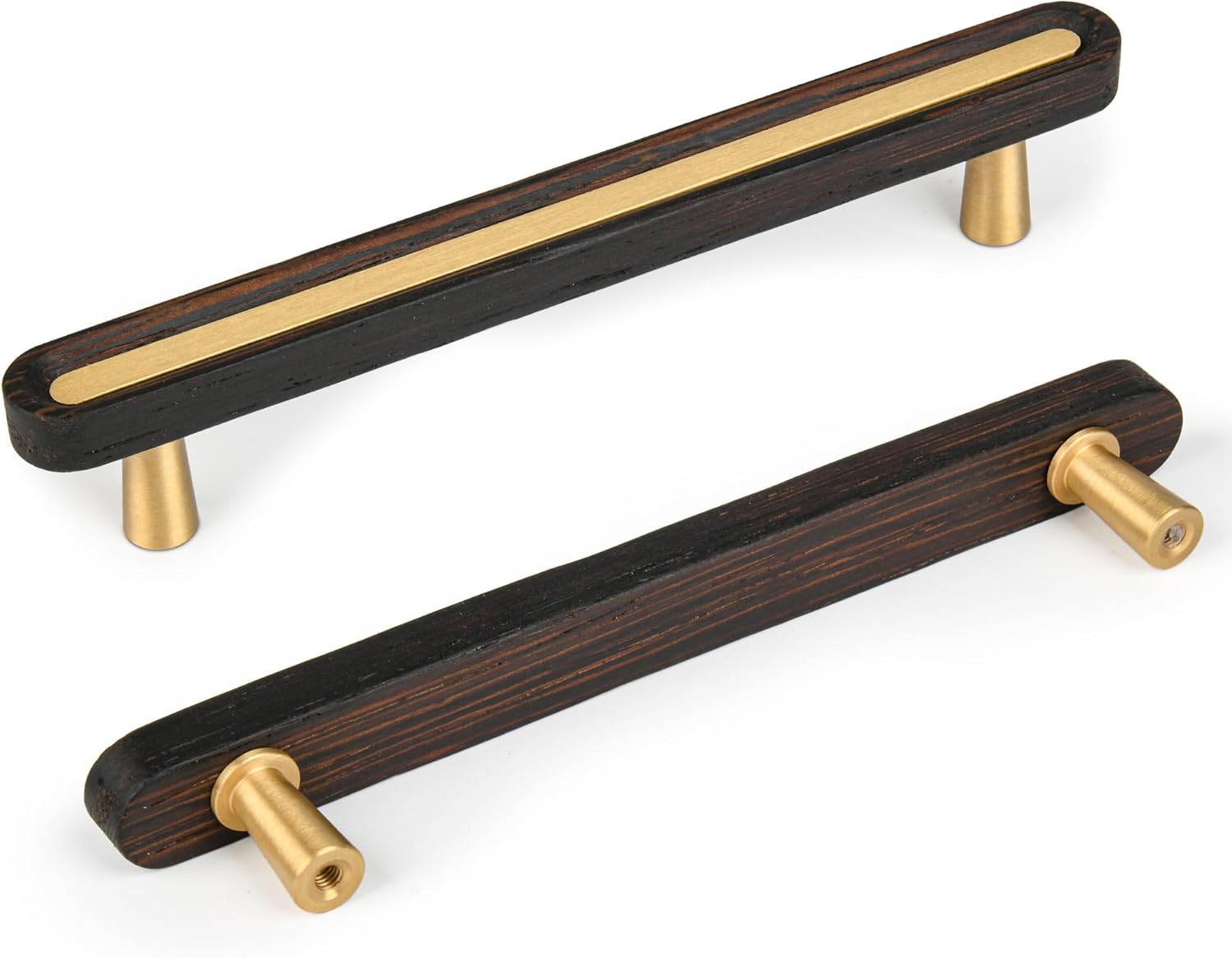 5 Pack Wooden Kitchen Cabinet Pulls,5 Inch Brass Dresser Drawer Handles, Modern Furniture Pulls for Cupboard Wardrobe Closet Cabinet Hardware