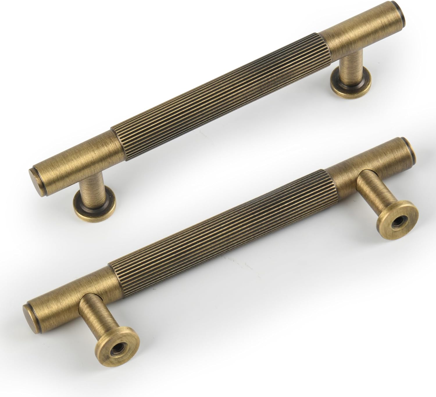 5 Pack Antique Brass Kitchen Cabinet Pulls, 3-3/4 Inch Solid Brass Dresser Drawer Handles