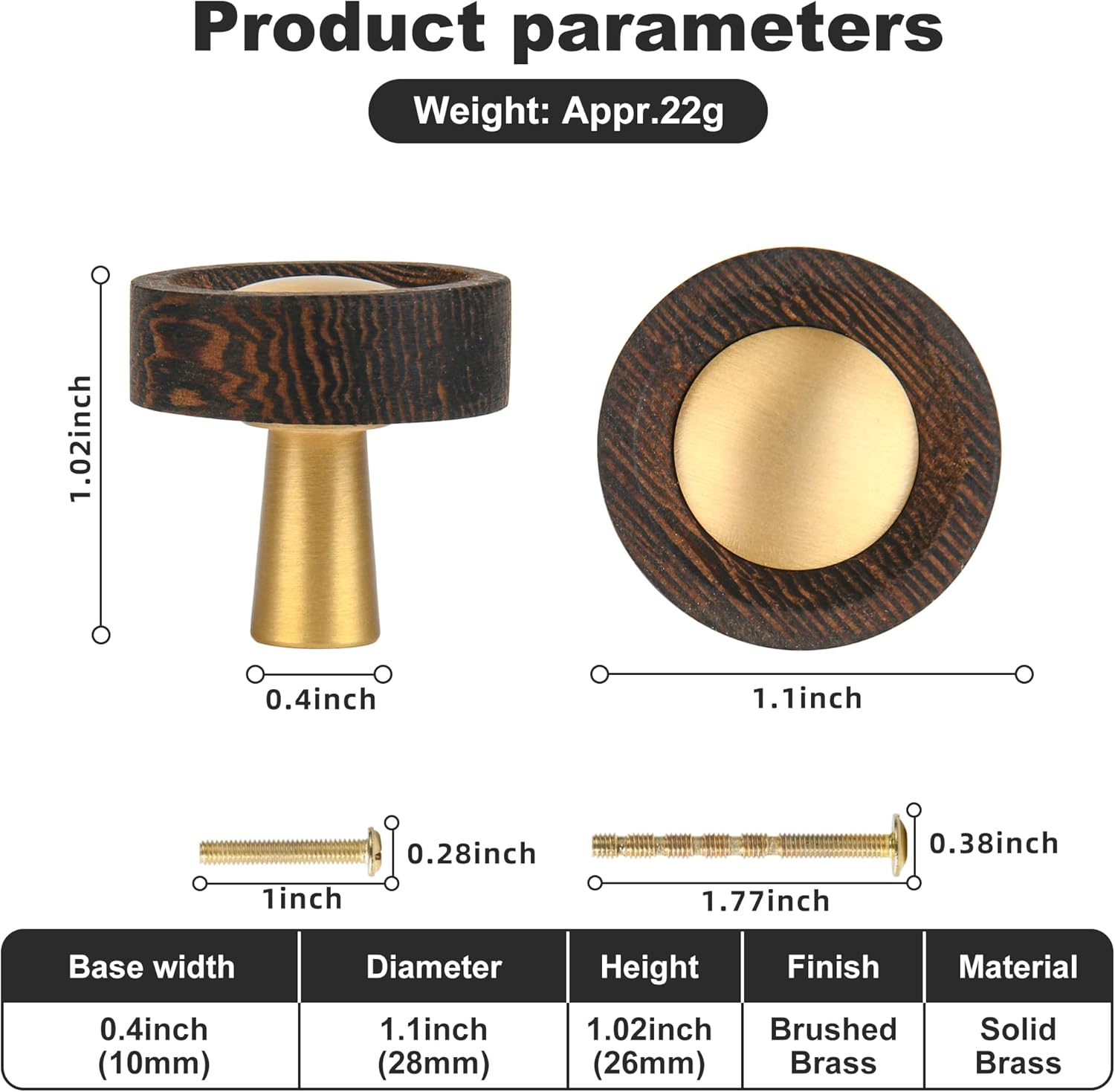 Wooden Brass Cabinet Drawer Knobs 5 Pack, 1.1 Inch Dresser Drawer Vanity Pulls, Modern Furniture Door Hardware Pulls for Cupboard Closet Wardrobe